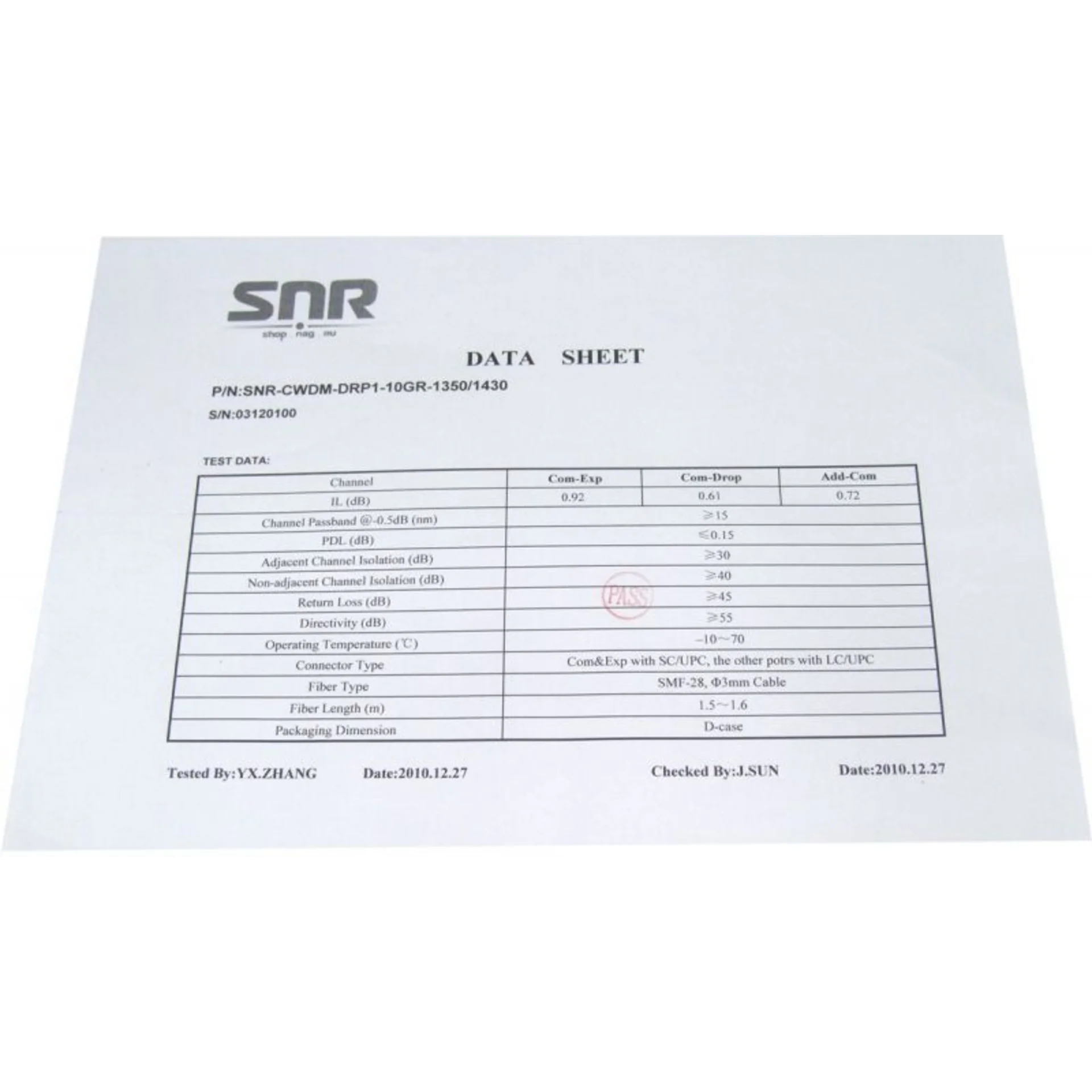 Модуль Add/Drop SNR-CWDM-10GR-OADM1-1350/1430