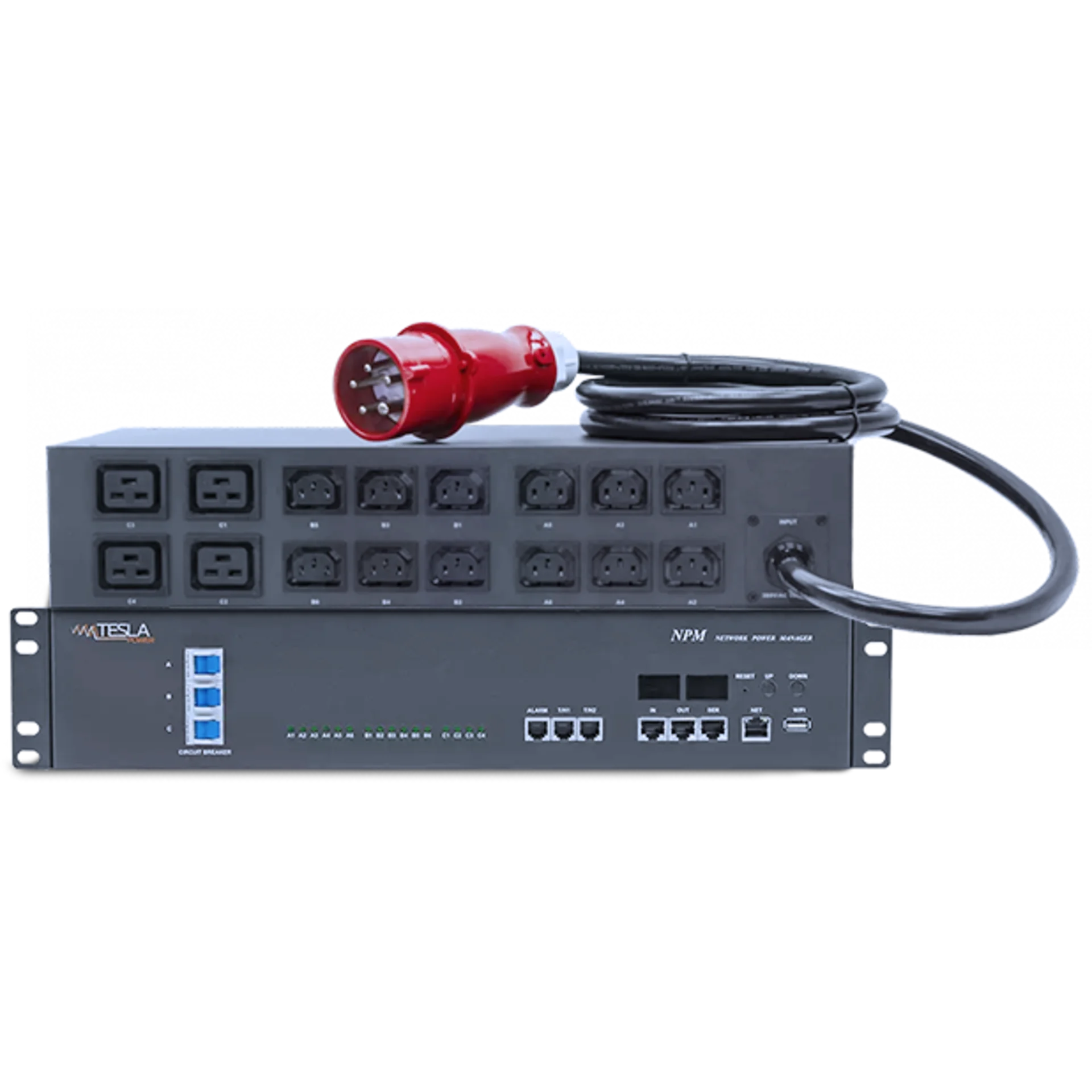 Управляемый блок розеток Tesla Power серии PRO 16 розеток, 3 фазный