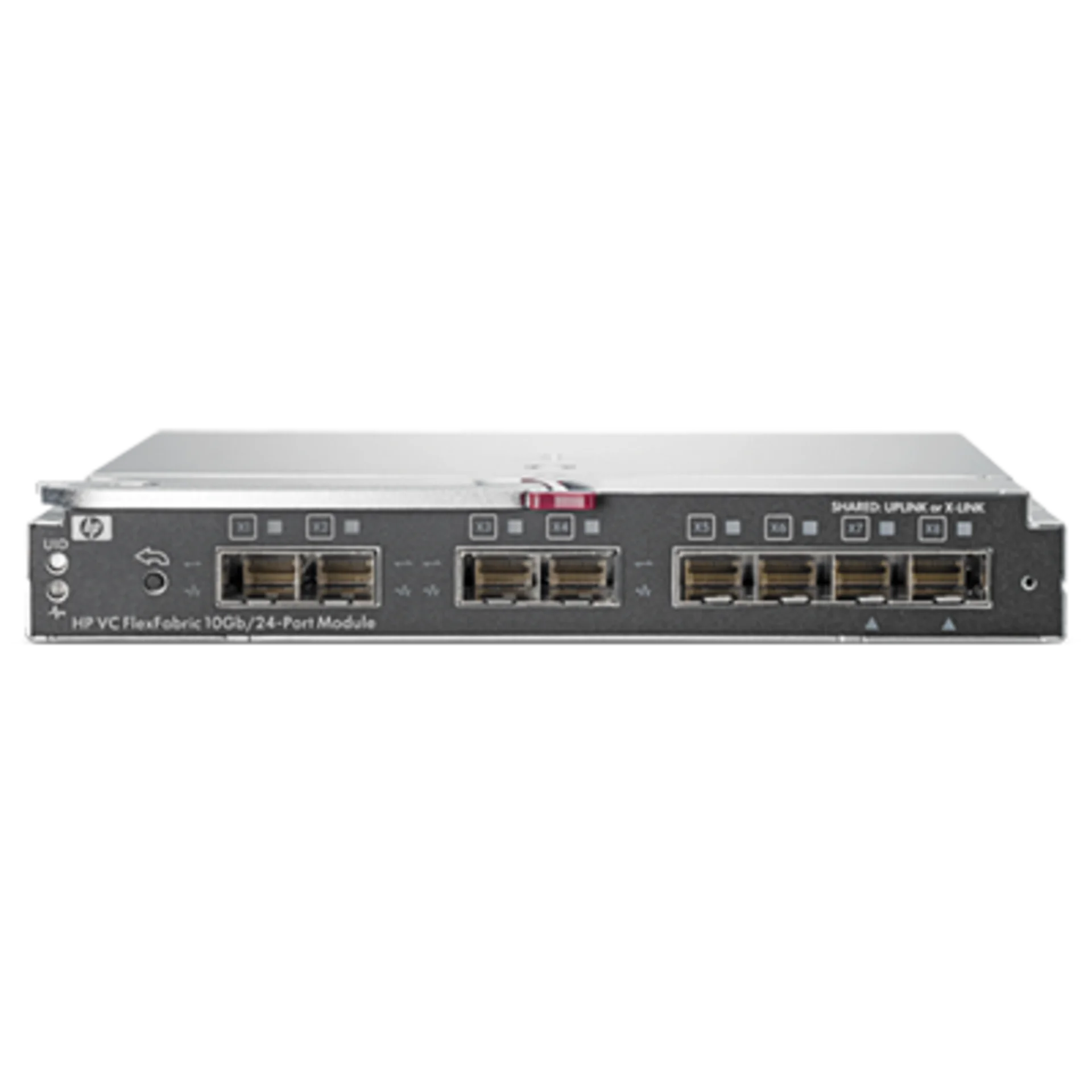 HP Virtual Connect FlexFabric 10Gb/24-port Module for c-Class (16x10Gb downlinks, 2x10Gb cross connect int links, 4x10Gb SFP+ slots, 4x10Gb or 8Gb FC SFP+ slots)