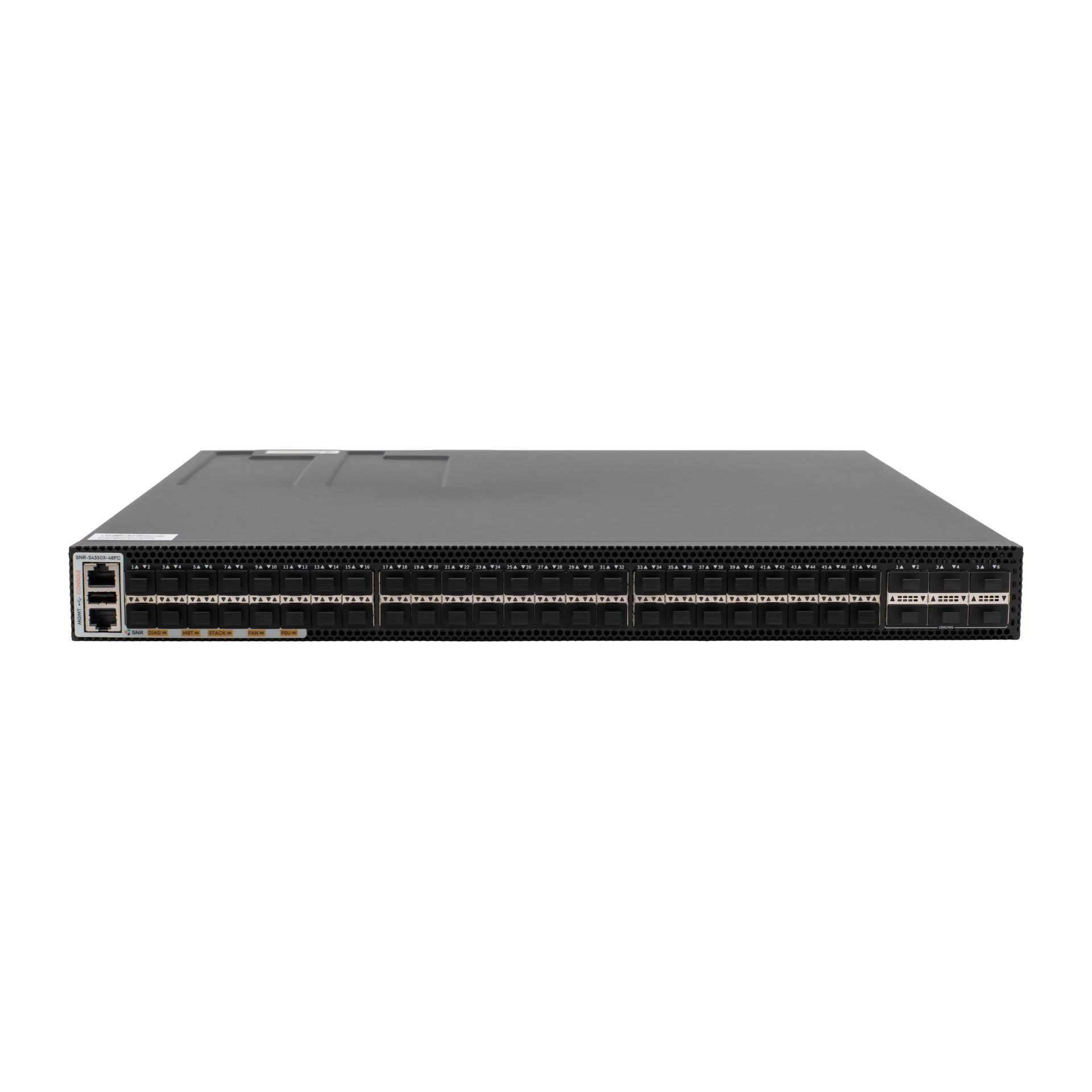 SNR SNR-S4350X-48FC Управляемый коммутатор уровня 3, 48 портов 1/10G SFP+, 6 портов 40/100G QSFP28, VSF HA, MPLS, MLAG, VxLAN, EVPN-VxLAN, 2 слота для Hot Swap БП