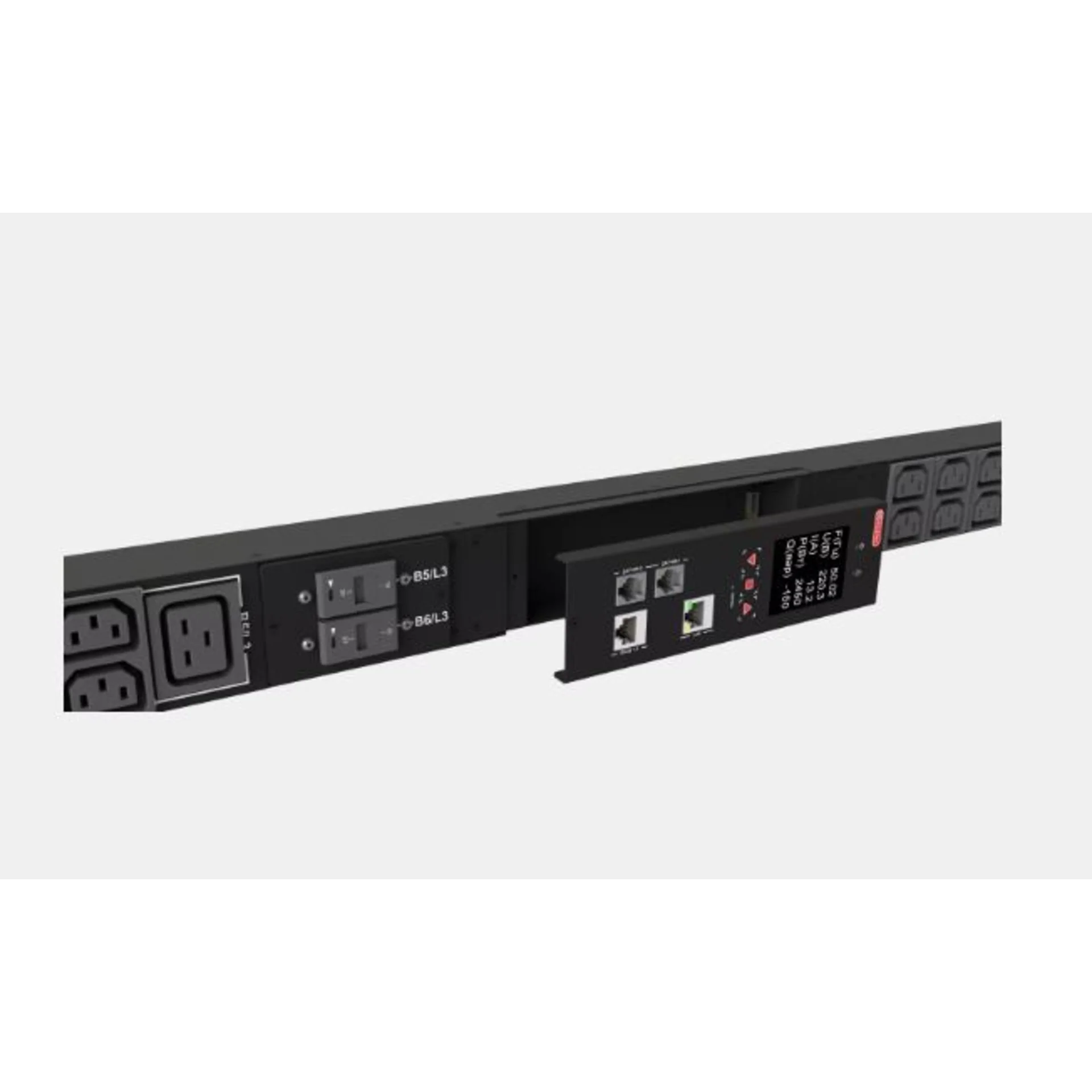 Блок розеток интеллектуальный iPDU-6033: ZeroUnit, 400V, 32А, in IEC60309 3P+N+E, out (6) C19; (36) C13 c фиксацией p-lock