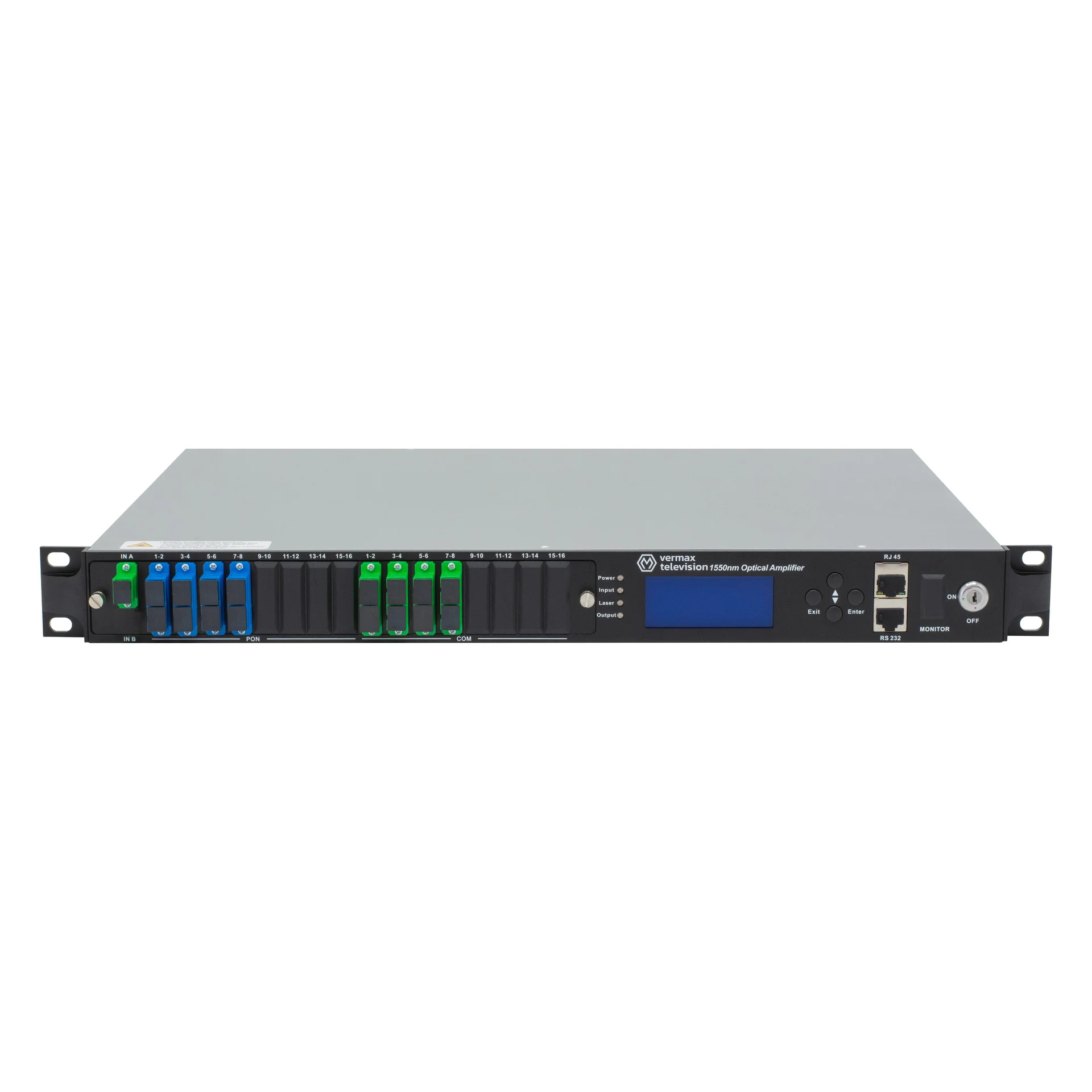 Оптический усилитель VERMAX для сетей КТВ, 1 вход, 8*18dBm выход, CWDM 1310/1490/1550, RT1, 1U