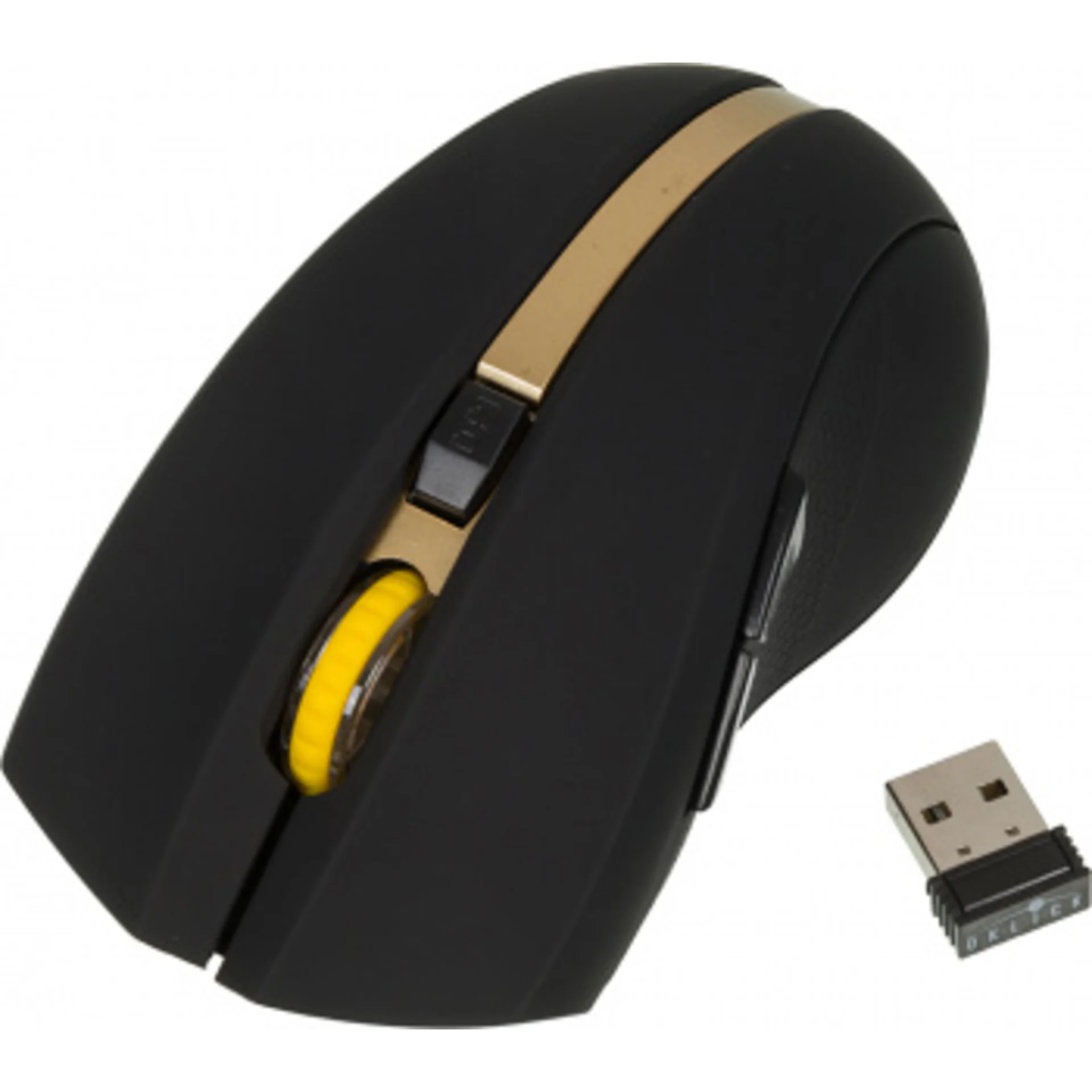 Мышь Оклик 495MW черный/золотистый оптическая (1600dpi) беспроводная USB для ноутбука (6but)