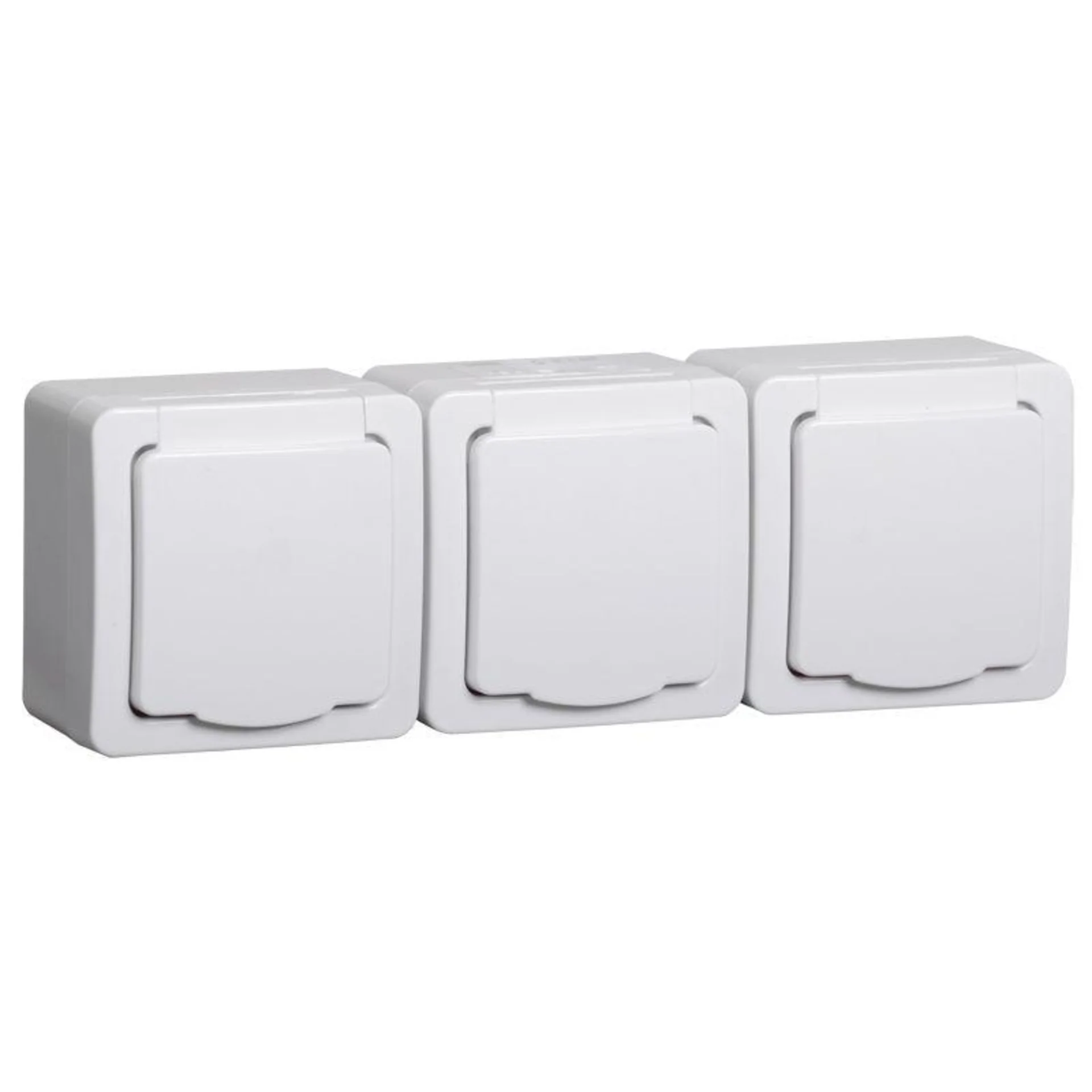Розетка IEK ERMP32-K01-16-54-EC, 3-местная, с заземлением, IP54, 16А, белая