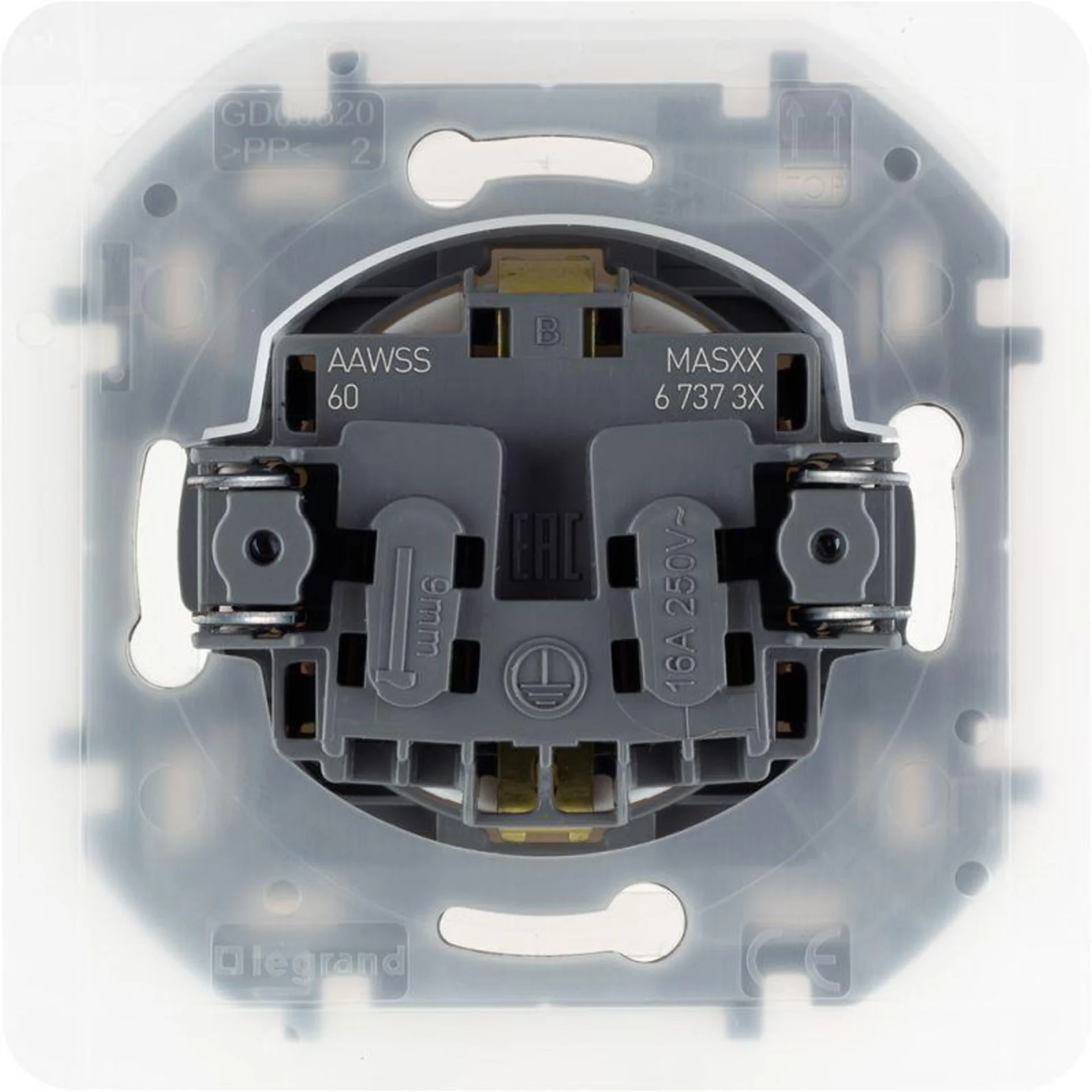 Розетка 1-м СП Inspiria 16А IP44 250В 2P+E защ. шторки с крышкой немецк. стандарт механизм бел. Leg