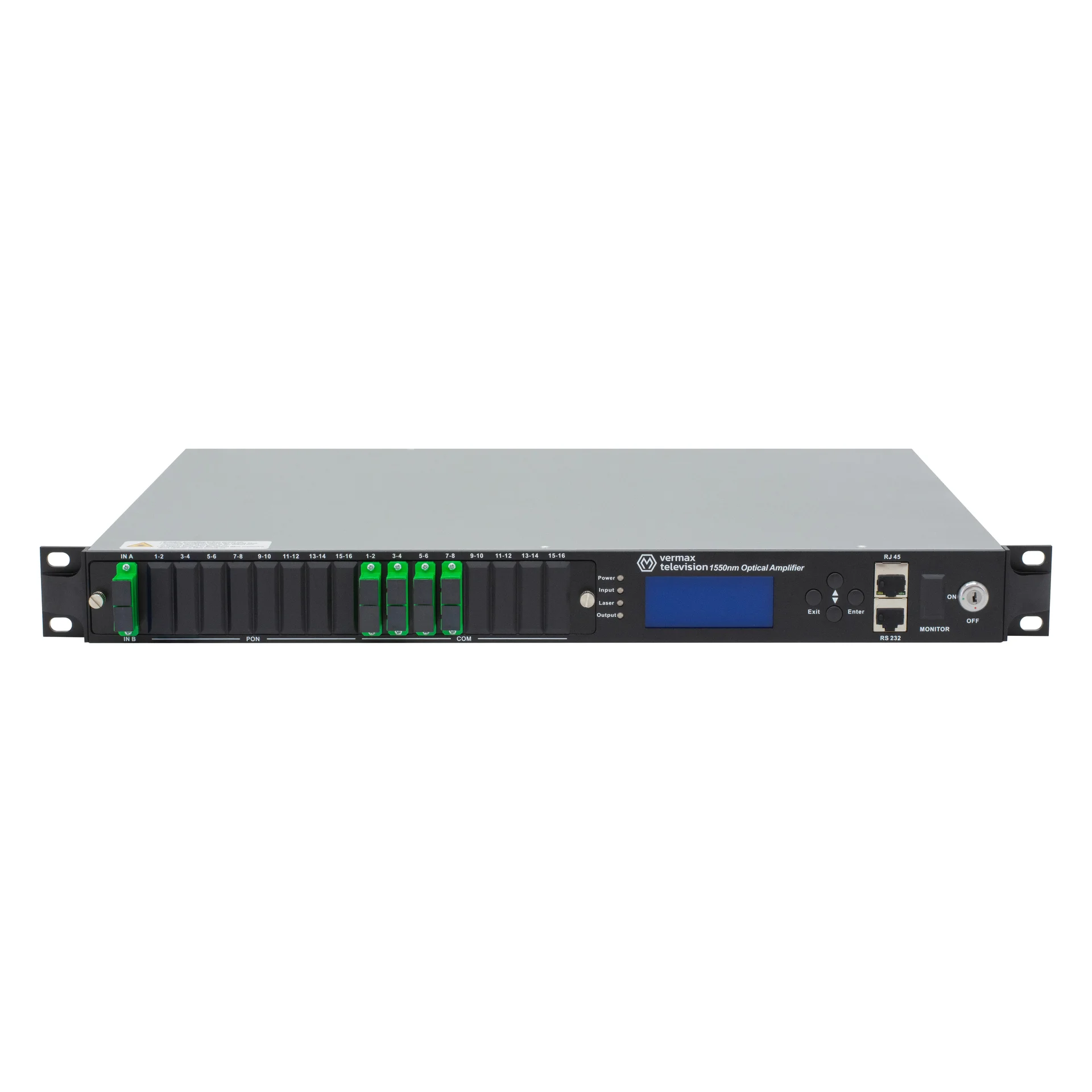 Оптический усилитель VERMAX для сетей КТВ, 2 входа, 8*17dBm выход, RT1, 1U