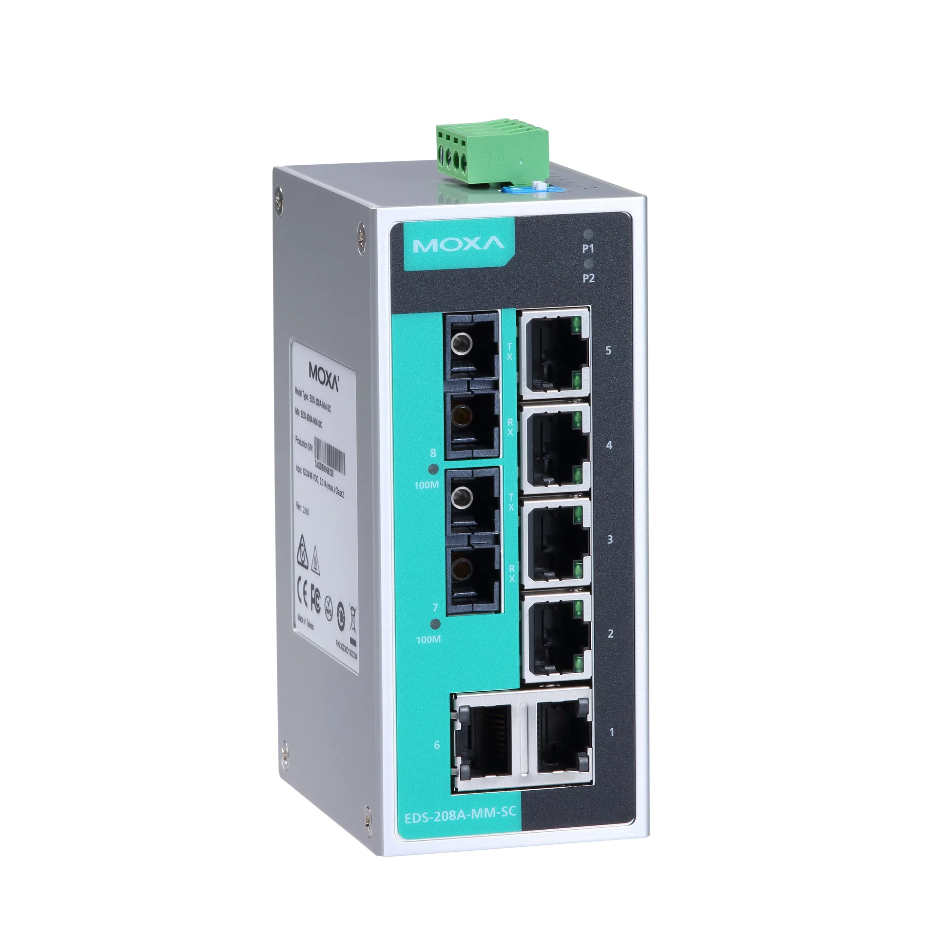 Коммутатор MOXA EDS-208A-MM-SC, 7×10/100, 1×100FX MM SC, IP30