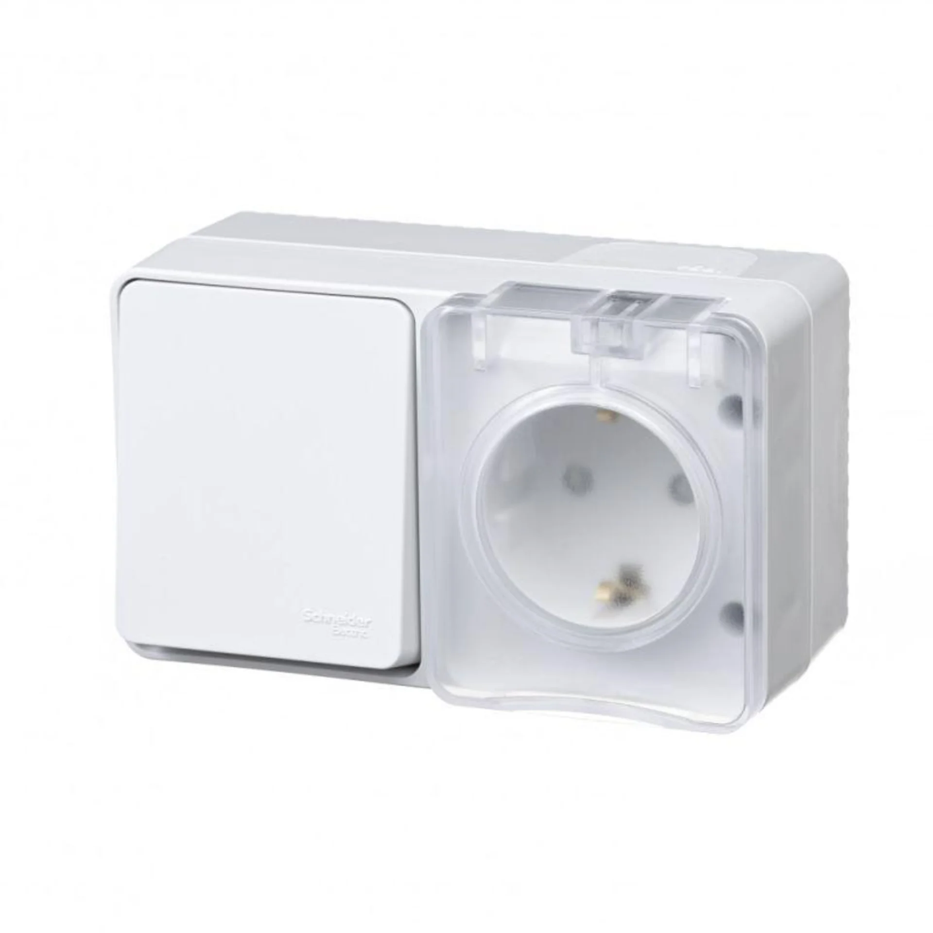 Блок комбинированный Systeme Electric ATN540170, розетка+выключатель, 250В/10А, IP54, белый