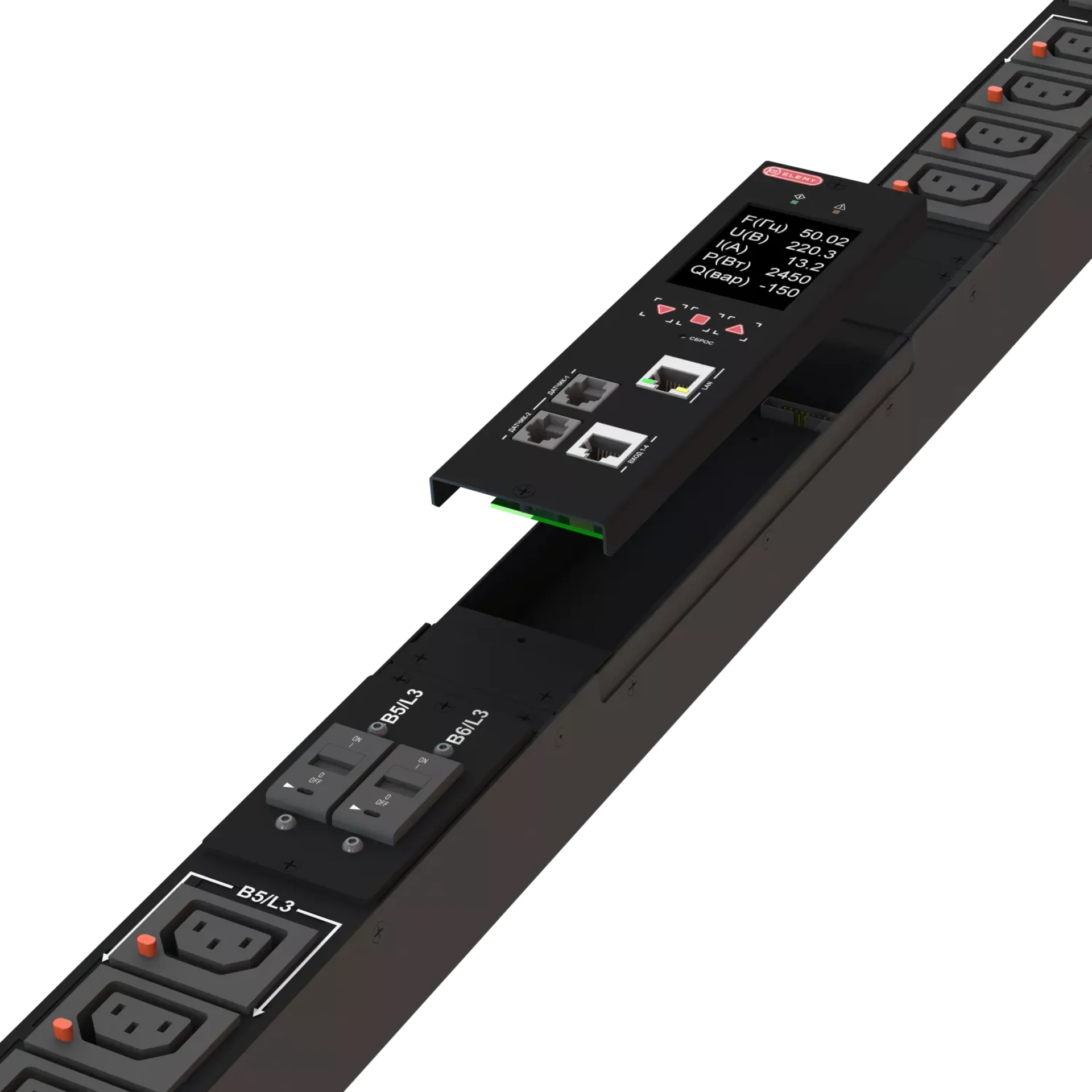 Блок розеток интеллектуальный iPDU-6024: ZeroUnit, 400V, 16А, in IEC60309 3P+N+E, out (24) C13 с фиксацией e-lock