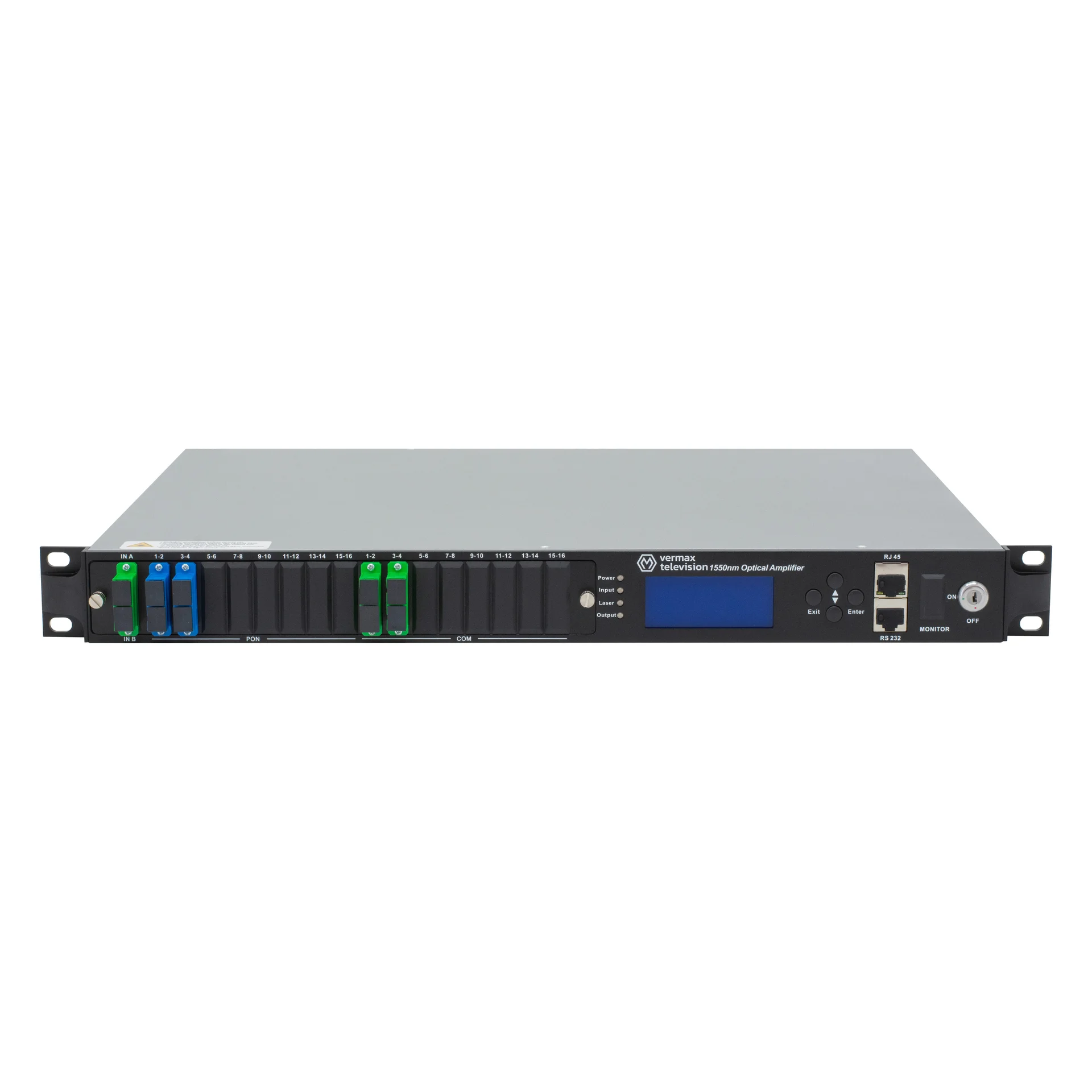 Оптический усилитель VERMAX для сетей КТВ, 2 входа, 4*23dBm выход, CWDM 1310/1490/1550, RT1, 1U