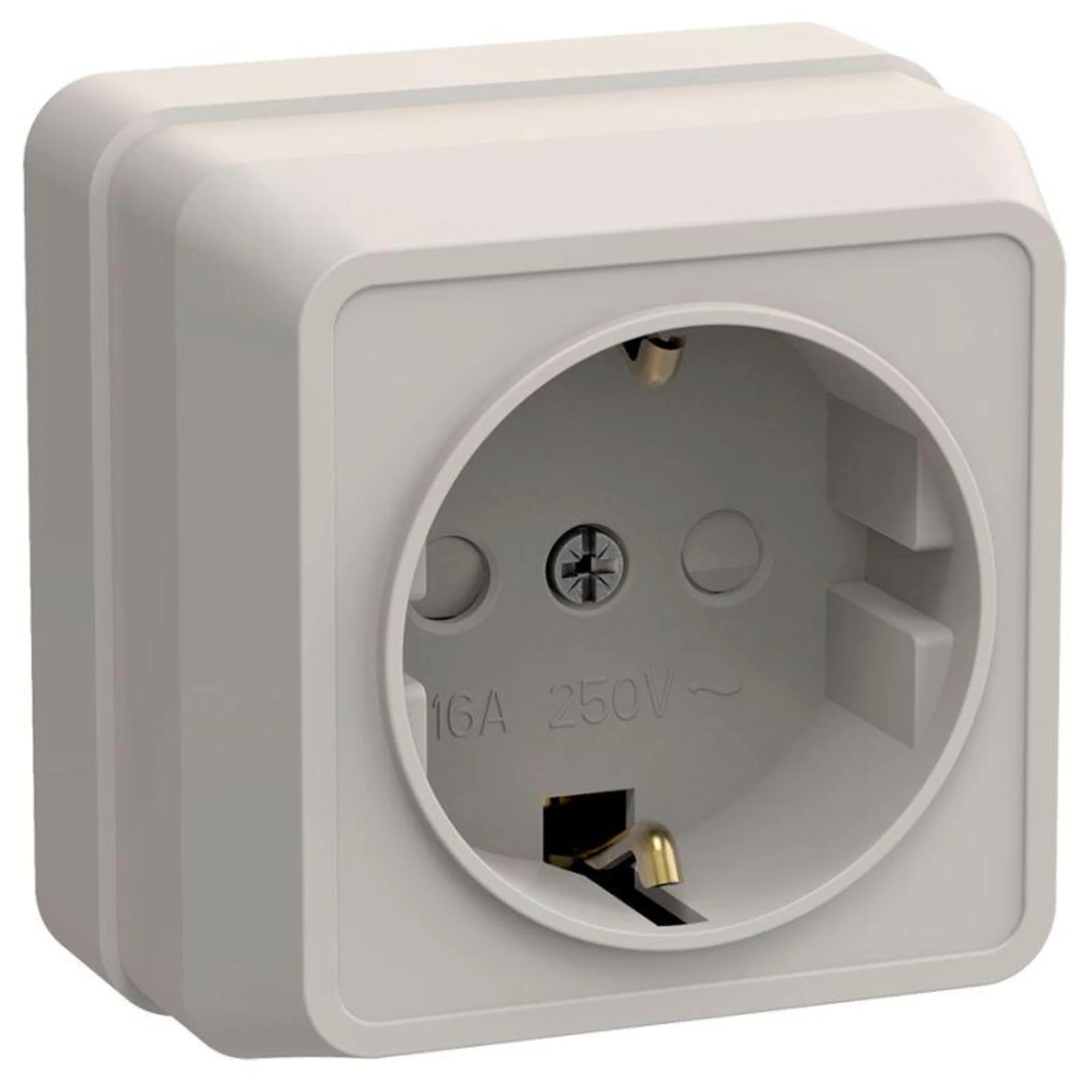 Розетка IEK ERO14-K33-16-DC, 1-местная, с заземлением, с защ. шторками, 10А, открытой установки, кремовая, серия OKTAVA