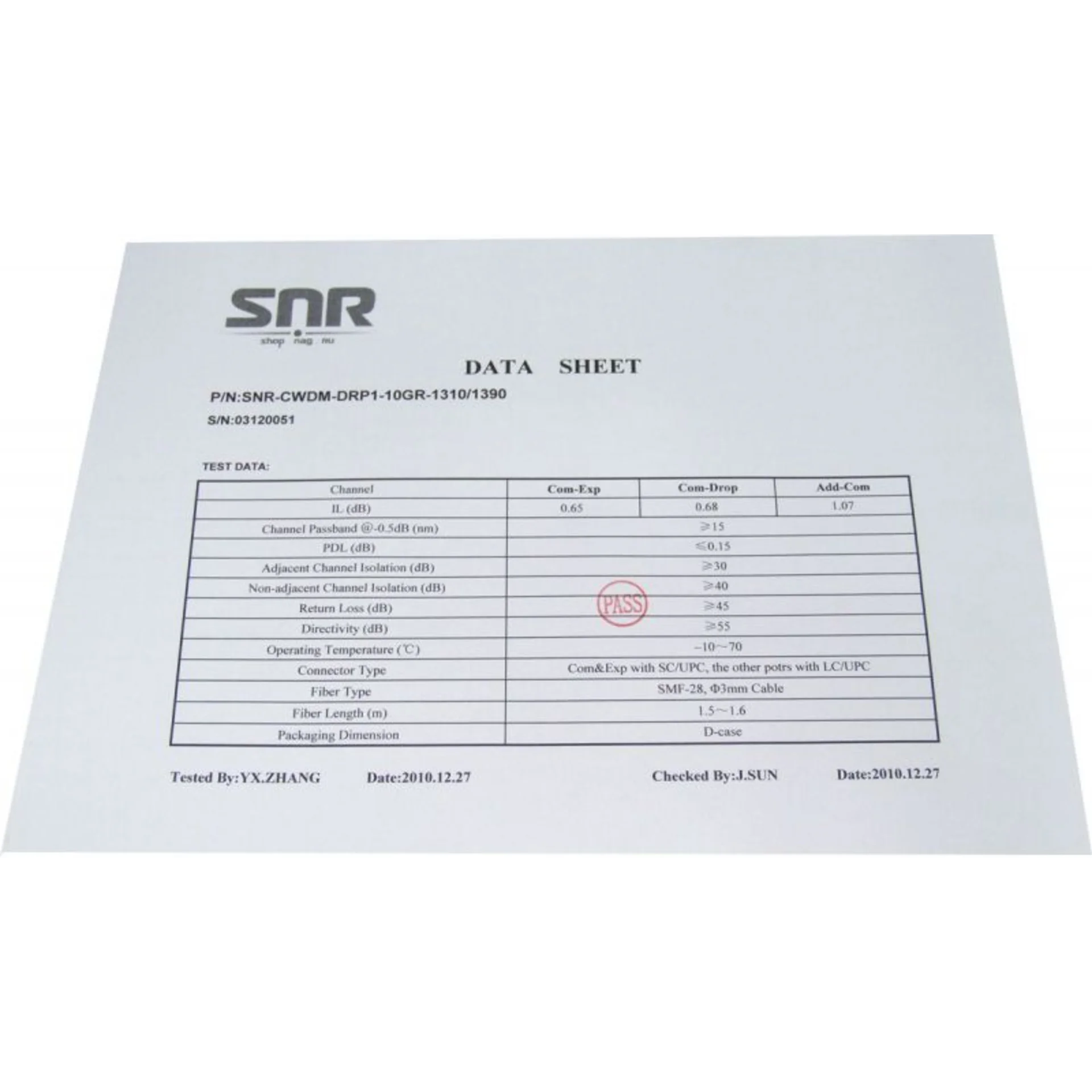 Модуль Add/Drop SNR-CWDM-10GR-OADM1-1310/1390