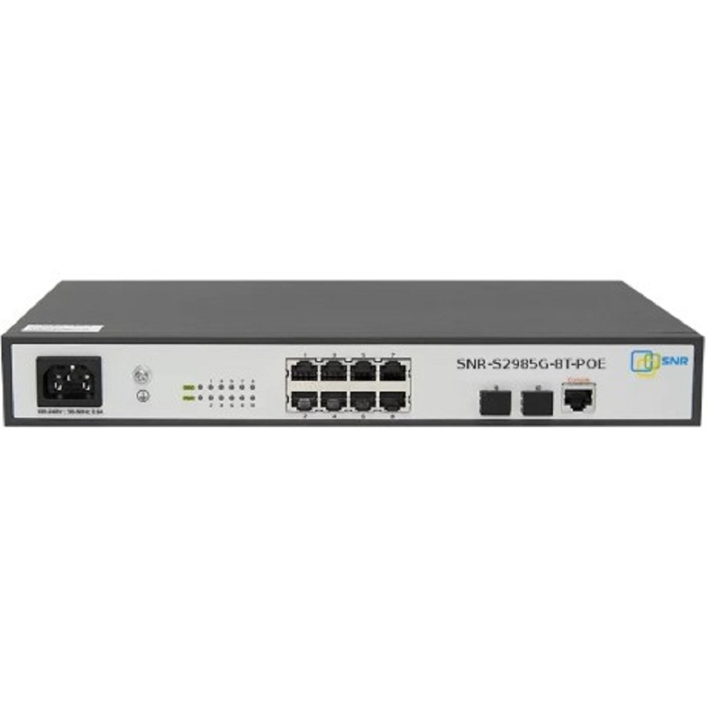 SNR SNR-S2985G-8T-POE Управляемый гигабитный PoE коммутатор уровня 2, 8 портов 10/100/1000Base-T и 2 порта 100/1000Base-X (SFP), бюджет PoE 124 Вт, встроенный БП ~220V AC