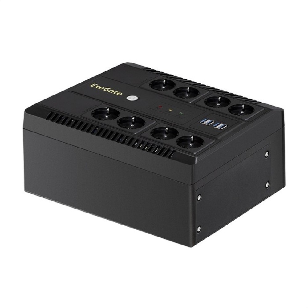 Exegate EX293854RUS ИБП ExeGate NEO NNB-800.LED.AVR.8SH.CH <800VA/480W, LED, AVR, 8*Schuko, 4*USB-порта для зарядки, Black>