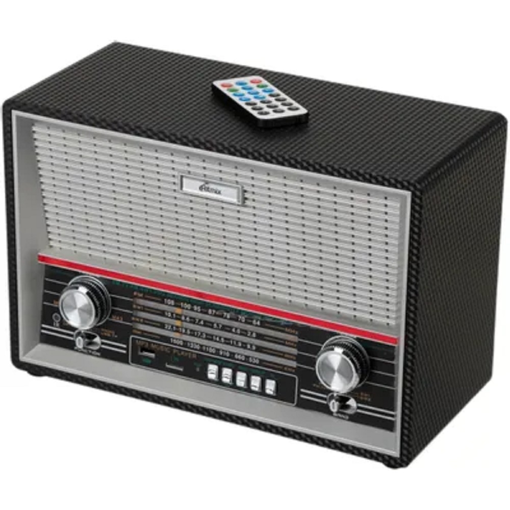 RITMIX RPR-102 CARBON {ФМ радиоприёмник 4-диапазонный (FM/AM/SW1/SW2), с разъемом для наушников, вход AUX, воспр с micro SD карт пам. или USB флэш носителей, д/у}