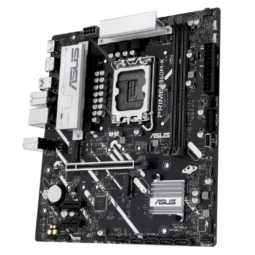 ASUS PRIME B860M-K (Socket 1851, mATX, 2xDDR5(128GB), DP/HDMI, 1xPCIe 4.0x16/2xPCIe 4.0x1, 1xLAN (2.5GbE), 4xSATA 6Gb/s, 2xM.2, 3xUSB 3.2, 3xUSB 2.0)