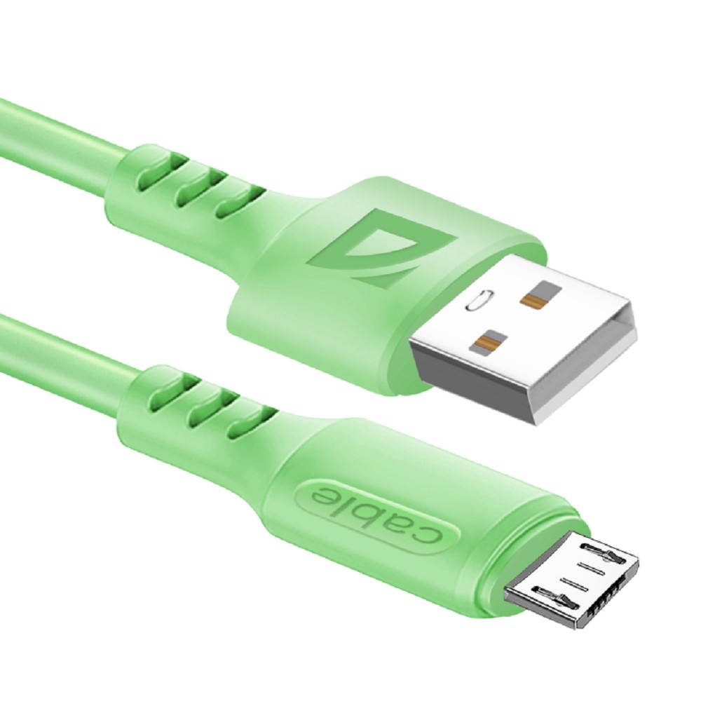 Defender Кабель F207 Micro, USB 2.0 (AM) - microUSB 2.0 (BM), 1метр, 2.4А, силиконовая оплетка, зелёный.