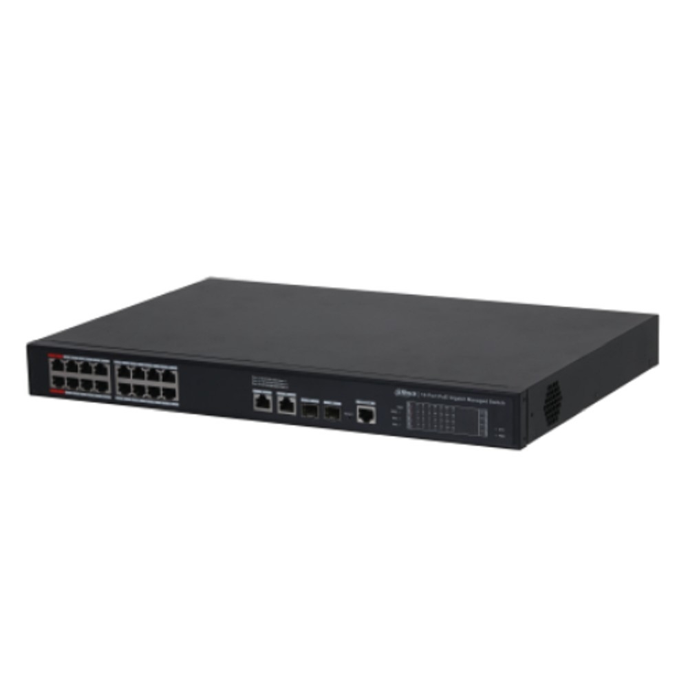 DAHUA DH-S4220-16GT-190 16-портовый гигабитный управляемый коммутатор с PoE, уровень L2, 16xRJ45 1Gb PoE, 2xRJ45 1Gb, 2xSFP 1Gb, суммарно до 190Вт, коммутация 56 Гбит/с, MAC-таблица 8к