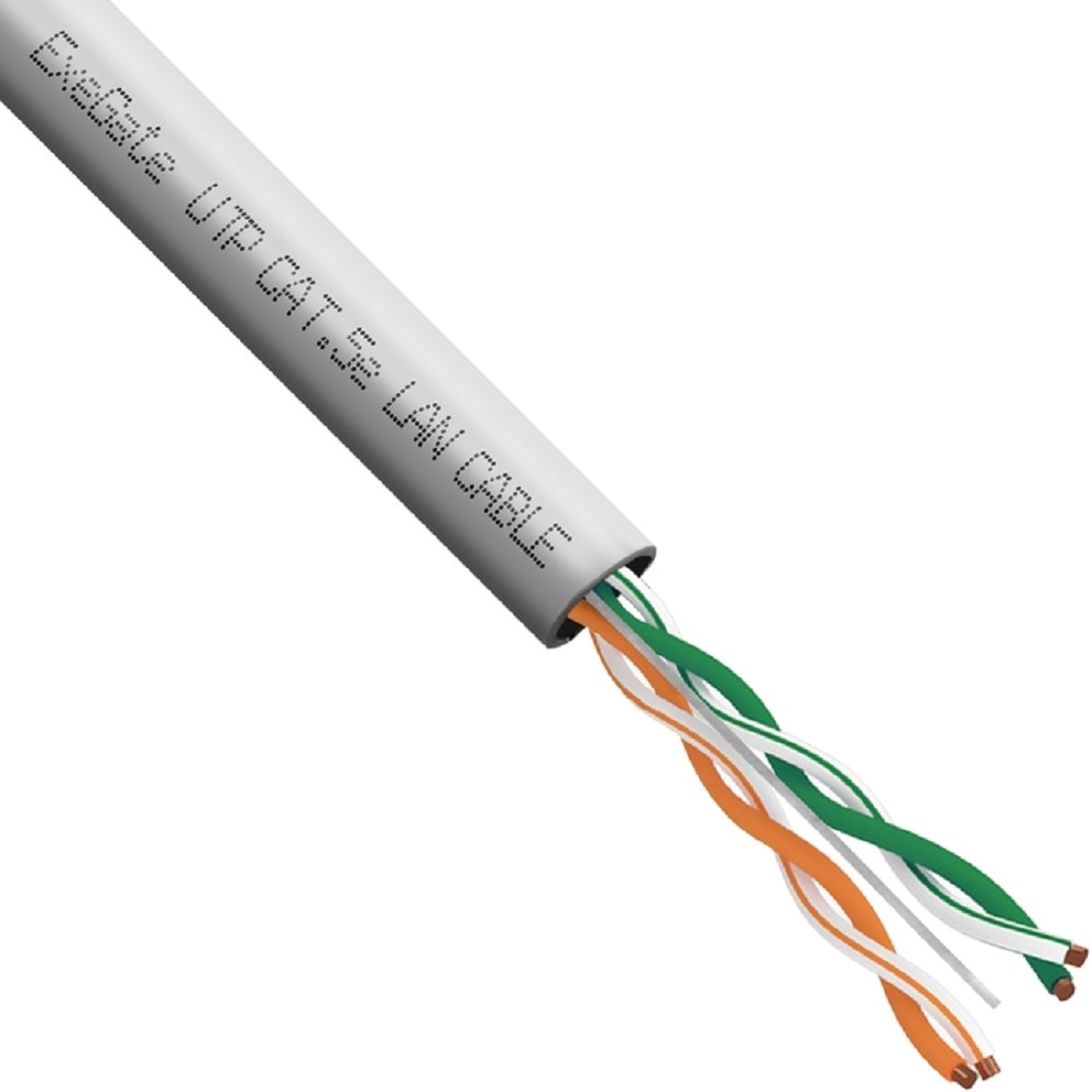 Exegate EX281821RUS Кабель Exegate  UTP-2-C5e-CU-S24-IN-PVC-GY-305 UTP 2 пары кат.5e медь, 24AWG, бухта 305м, серый, PVC