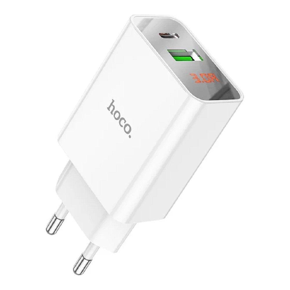 HOCO Зарядное устройство с дисплеем Hoco 18Вт, 3А, QC3.0/PD, 1xUSB, 1XType-C, C100A, белый, коробка