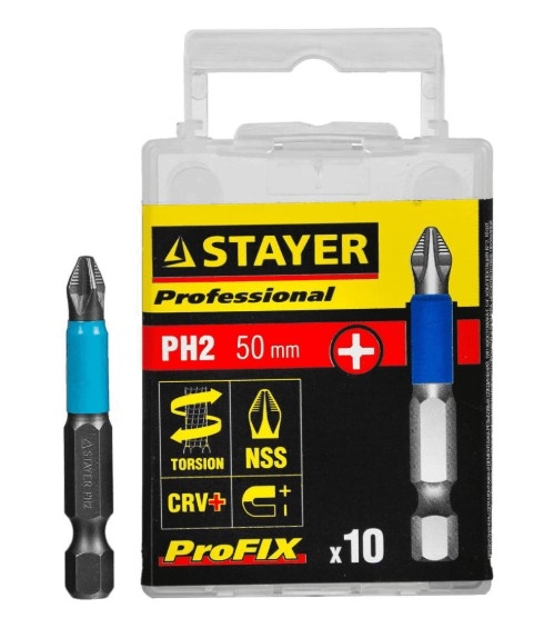 STAYER Биты "PROFESSIONAL" ProFix Phillips, тип хвостовика E 1/4", № 2, L = 50мм, 10шт [26203-2-50-10_z01]