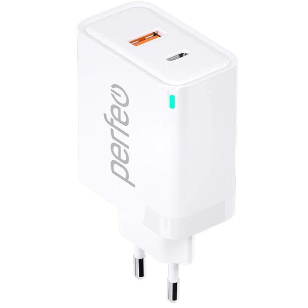 PERFEO Сетевое зарядное устройство с двумя разъемами USB-A+TYPE-C, GaN, 45W, белый (I4654)