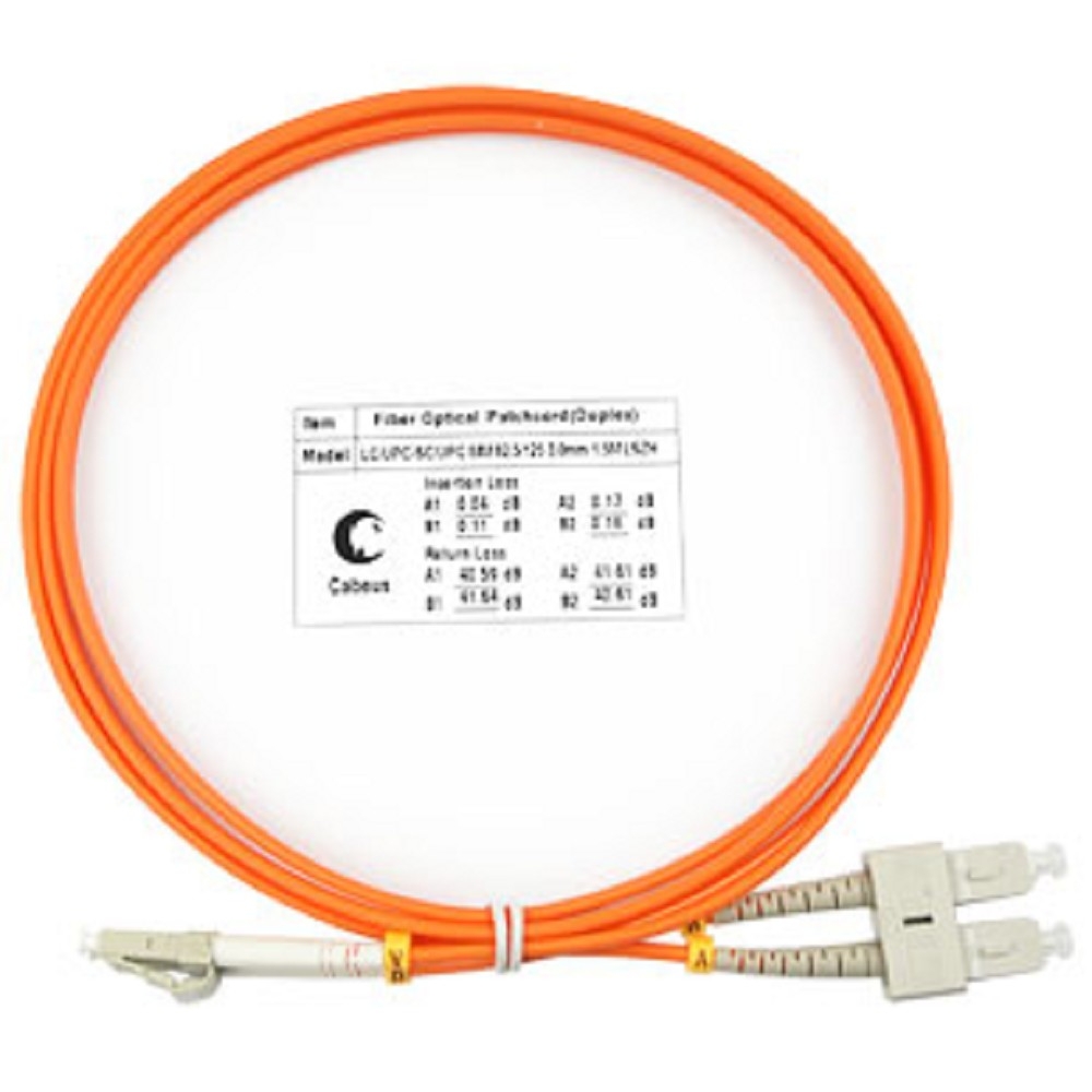 FOP-62-LC-SC-1,5m Коммутационный шнур оптический Cabeus tight buffer Duplex SC/LC (UPC/UPC) OM1 625/125 LSZH D 3мм 15м цвет: оранжевый (FOP-62-LC-SC-15m)