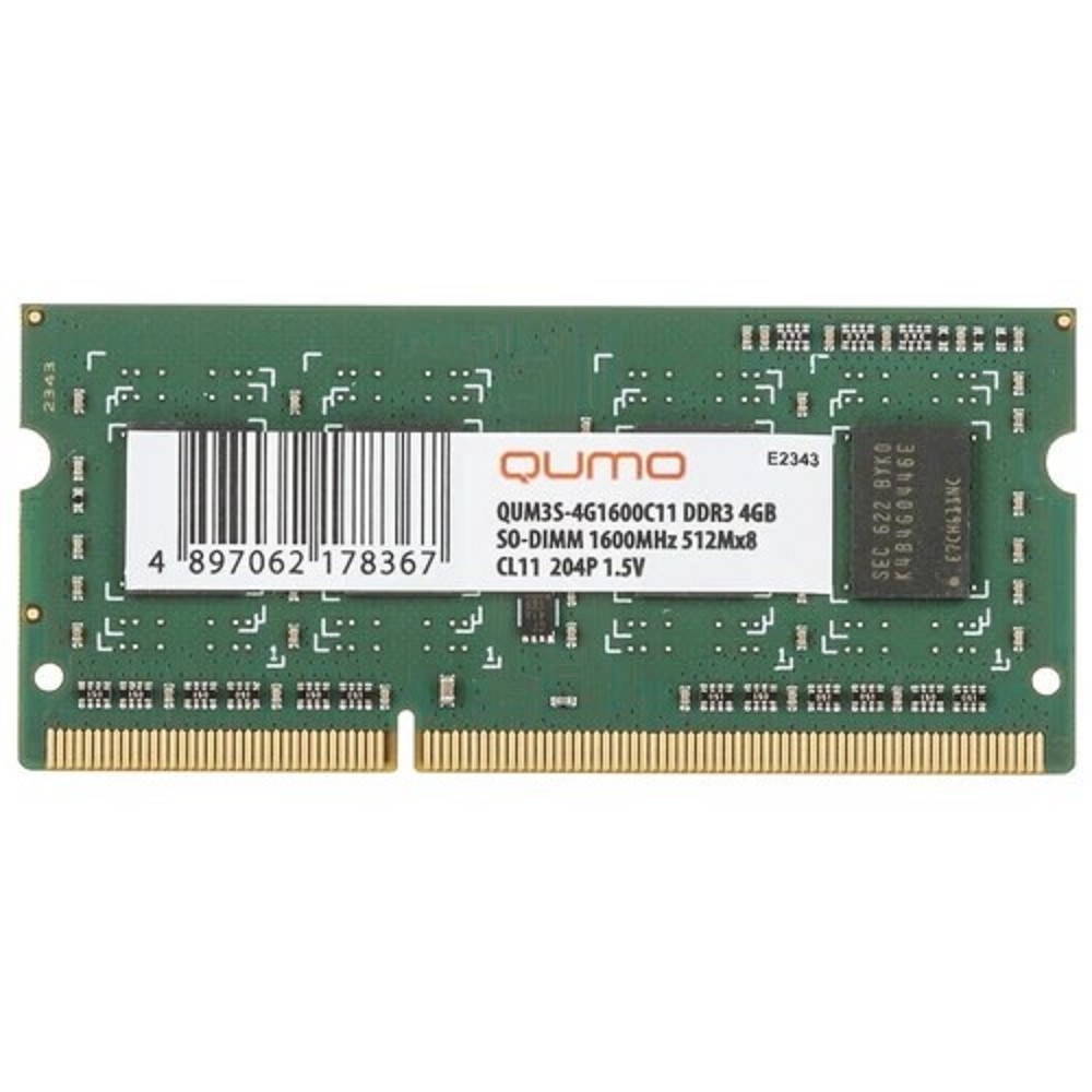 QUMO (QUM3S-4G1600C11) DDR3 SODIMM 4Gb  (PC3-12800)  CL11 (for  NoteBook)