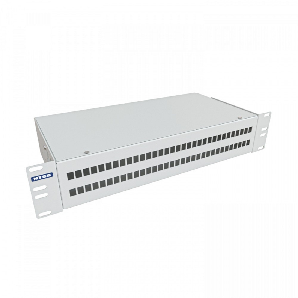 NTSS Кросс NTSS оптический 19'' укомплектованный 2U, 64 порта LC/UPC duplex, 62.5/125 мкм (сплошная панель, сплайс-кассета 4шт, пигтейлы, КДЗС, адаптеры) серый RAL 7035 NTSS-RFOB-2U-64-2LC/U-62.5-SP1.
