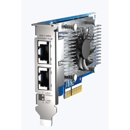 Сетевая карта/ QNAP QXG-10G2T-X710 LAN Expansion Card, PCIe Gen3 x4, Two 10GbE (10G / 5G / 2.5G / 1G / 100M)) Ports with SR-IOV and iSCSI, Block-based, Supports Multiple Virtual Disk Modes