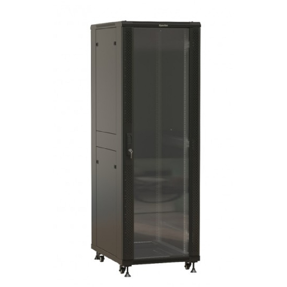 Шкаф коммутационный Hyperline (TTBR-3266-AS-RAL9004) напольный 32U 600x600мм пер.дв.стекл задн.дв.спл.стал.лист 2 бок.пан. 800кг черный 510мм 81.5кг 1610мм IP20 сталь