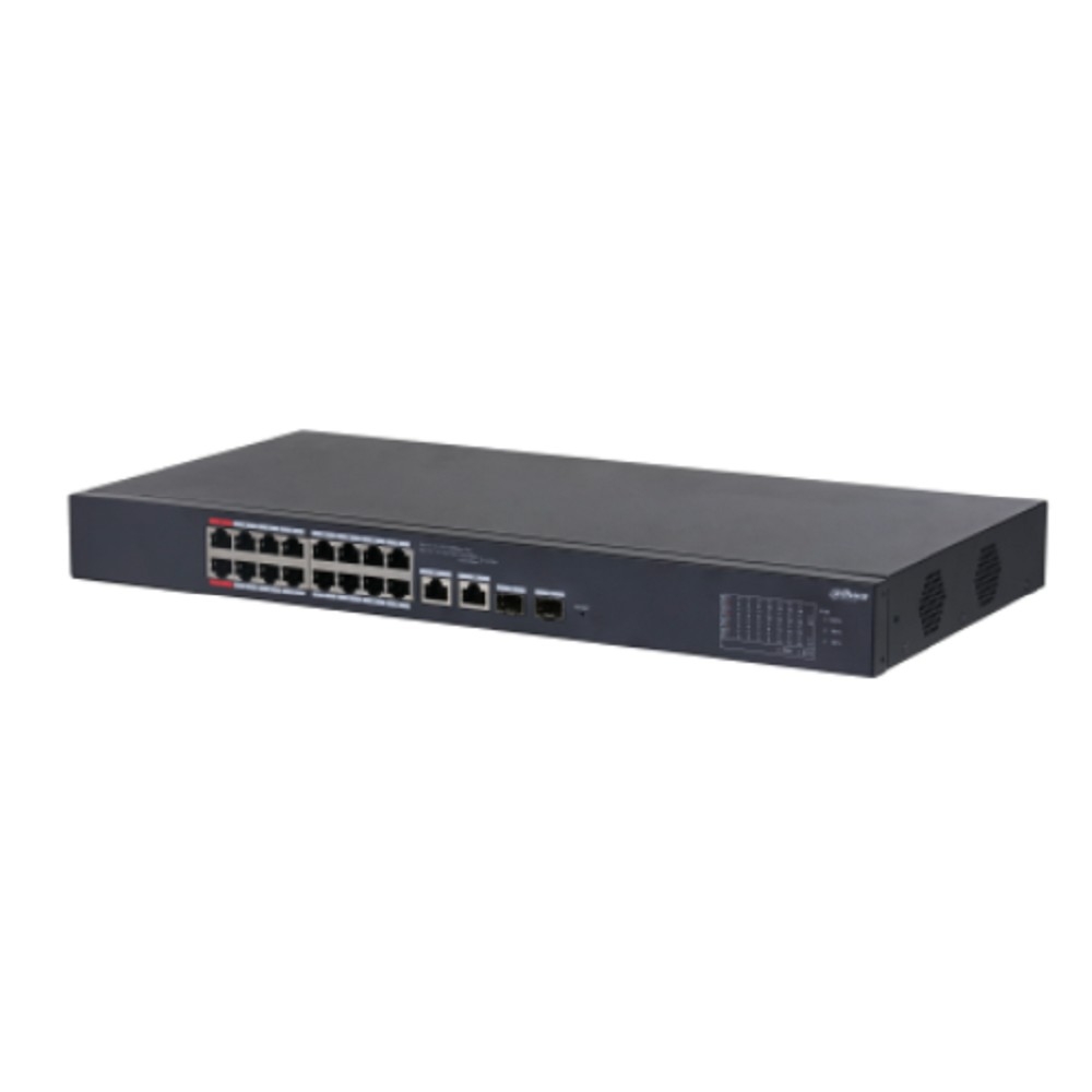 16-портовый PoE коммутатор с функцией облачного управления, Порты: 16 RJ45 10/100Мбит/с (PoE/PoE+/Hi-PoE), 2 комбинированных SFP/RJ45 10/100/1000Мбит/с (uplink); мощность PoE: порты 1-2 до 90Вт, порты 3-16 до 30Вт, суммарно до 240Вт; PoE watchdog, передача