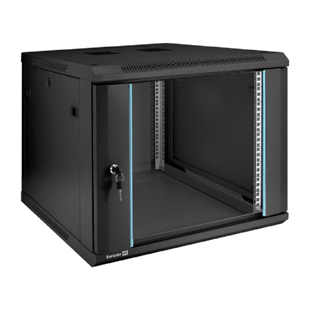 Exegate EX298608RUS Шкаф телекоммуникационный 19" настенный 9U ExeGate EC-WM-9U.600.G.BLACK (19”, 9U, 600x600x500mm (ШхГхВ), передняя дверь закаленное стекло, съемные боковые панели, пыле- и влагозащи