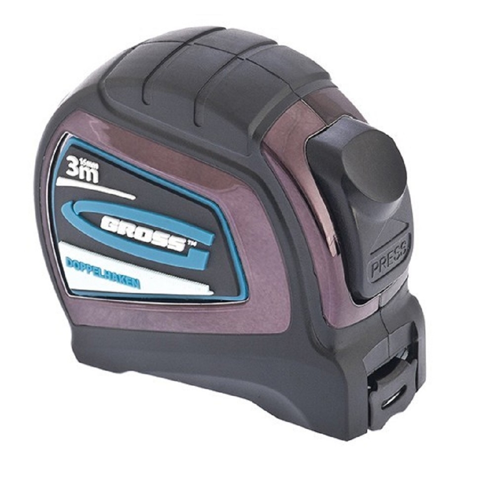 GROSS Рулетка "Doppelhaken", 3 м x 16 мм, односторонний зацеп, нейлон, двуст. шкала, автоматич [31122]