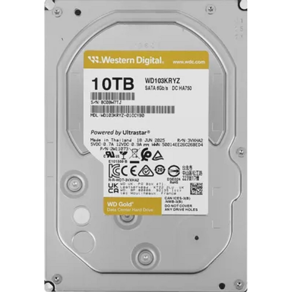Жесткий диск Western Digital GOLD HDD SATA 10TB, 7200rpm, 512MB buffer, 512e, WD103KRYZ, 1 year
