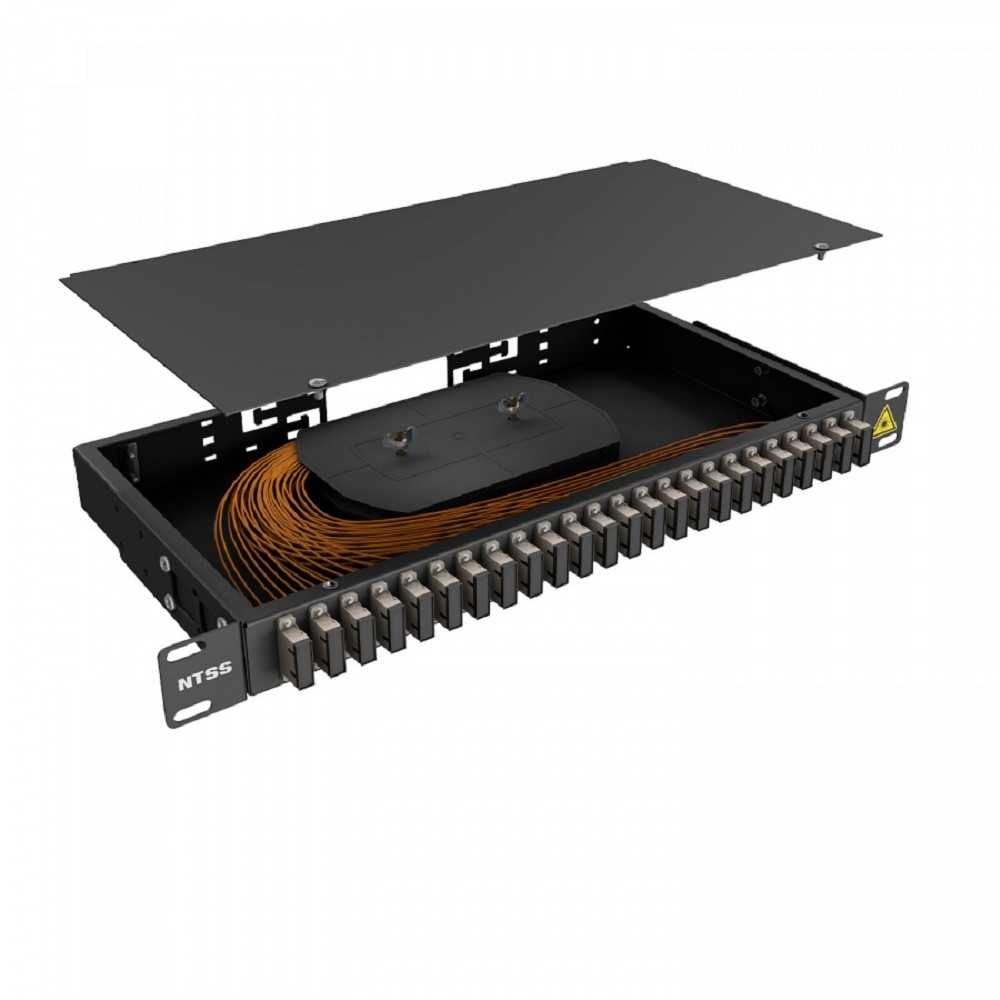 NTSS Кросс 19" NTSS PREMIUM, предсобранный 1U, 24 порта SC/UPC duplex, 50/125 мкм, (сплошная панель, розетки, сплайс, КДЗС, пигтейлы), черный, RAL9005 NTSS-RFOB-PM-1U-24-2SC/U-50-SP1.5G0A-BL