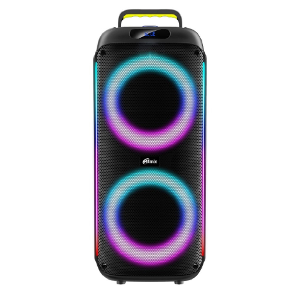 RITMIX SP-560B черный {6,5” + 6,5” + 1,5'' твиттер, Bluetooth, FM-радио, RGB-подсветка, AUX, USB, microSD (до 32 Гб, MP3), дисплей: LED, до 6 часов}