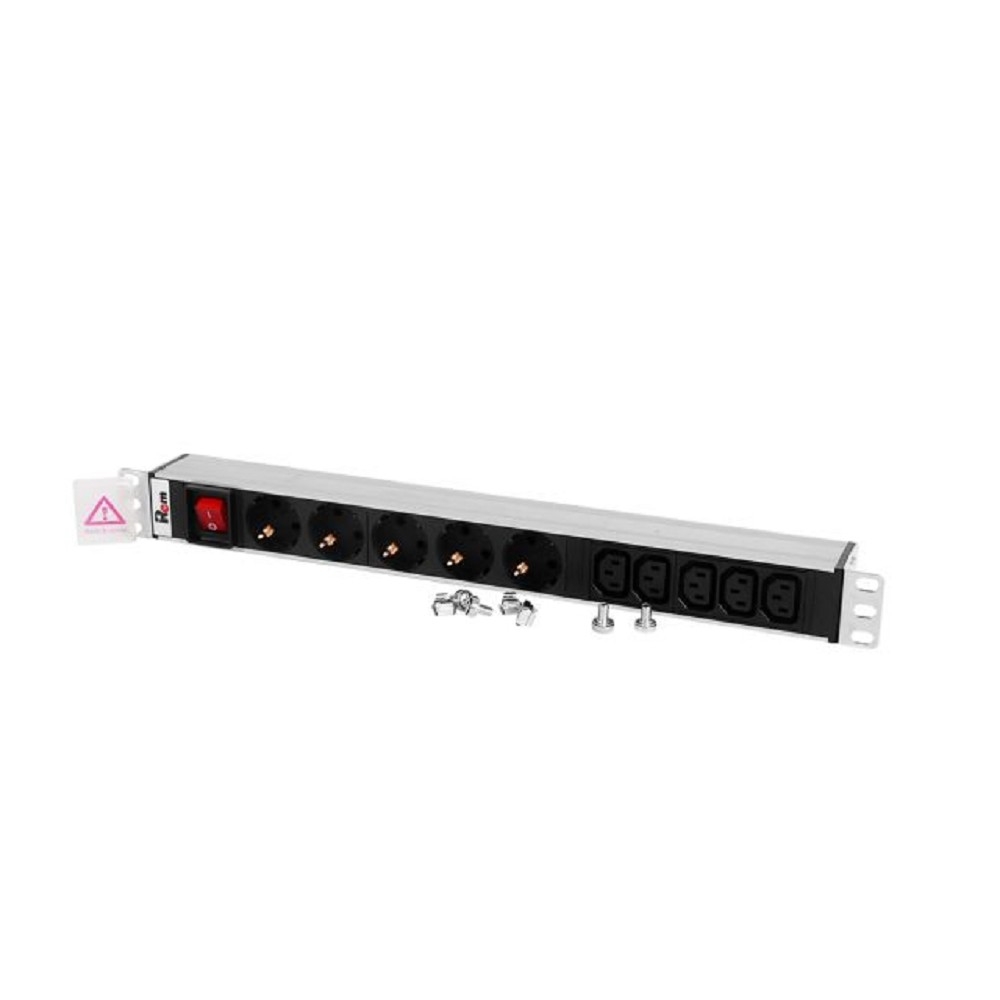 Блок розеток ЦМО - Rem-10, 10A, in (1xIEC-320 C14), out ( 5xSchuko 5xIEC-C320 C13), Горизонтальный, выключатель, 1U, цвет серебристый, R-10-5S-5C13-V-440-Z