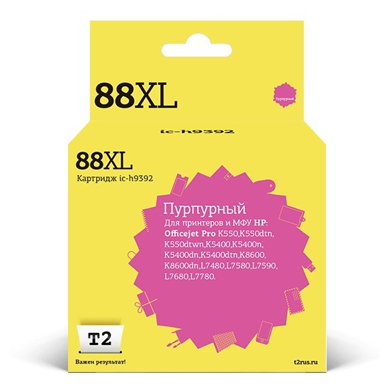 T2 C9392AE Картридж (IC-H9392) №88XL для HP OfficeJet Pro K550/K5400/K8600/L7480/L7580/L7680/L7780, пурпурный, 1700 стр.