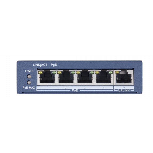DS-3E0505P-E - Коммутатор, Hikvision, DS-3E0505P-E, Неуправляемый, 4 x Gigabit RJ45, РоЕ 802.3af/at 60W, 1 x Gigabit RJ45, Настольный, Металл