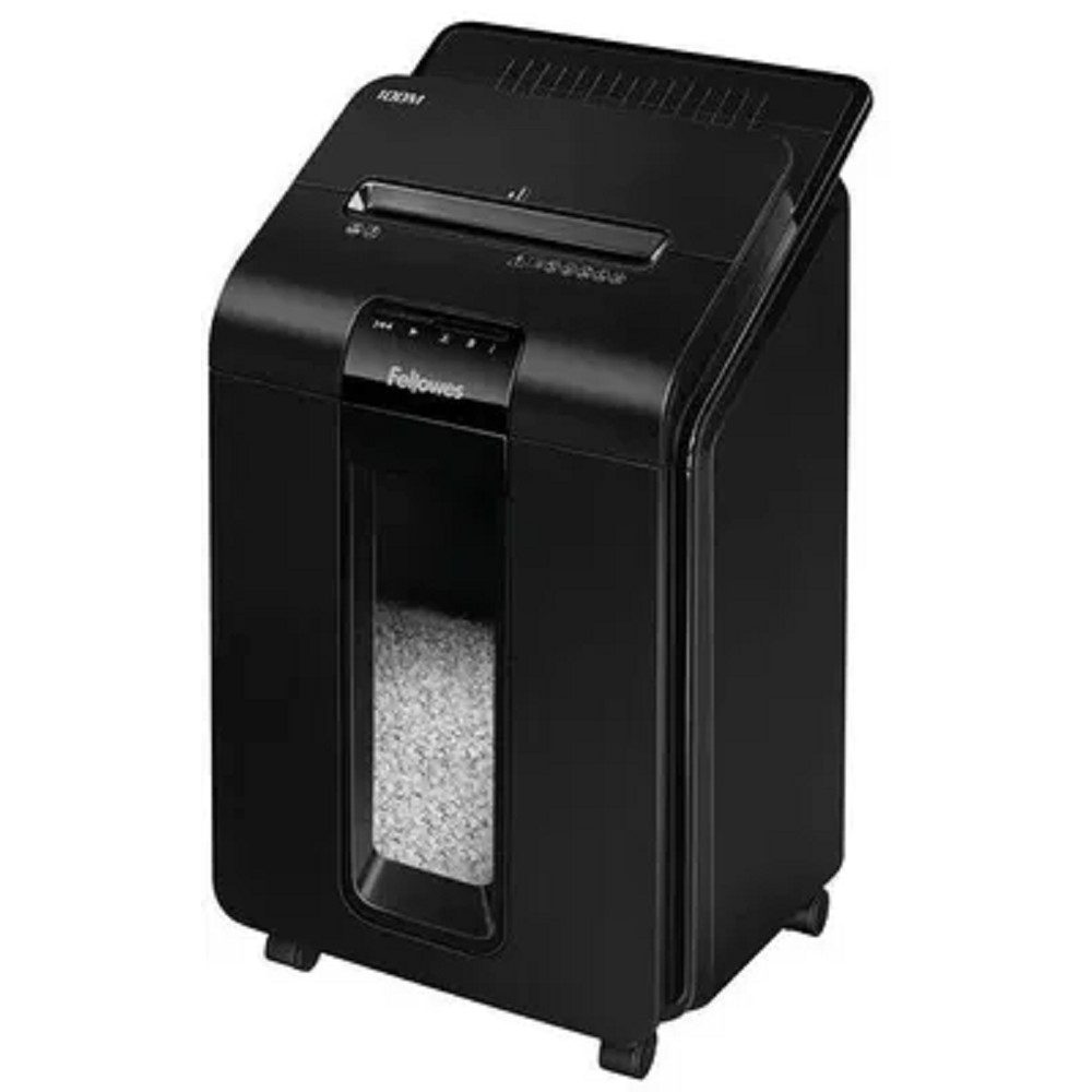 Fellowes Шредер AutoMax 100M FS-4629201 {(секр.P-4)/минирезка/100лист./23лтр./Уничт:скрепки, скобы, пл.карты,автореверс}