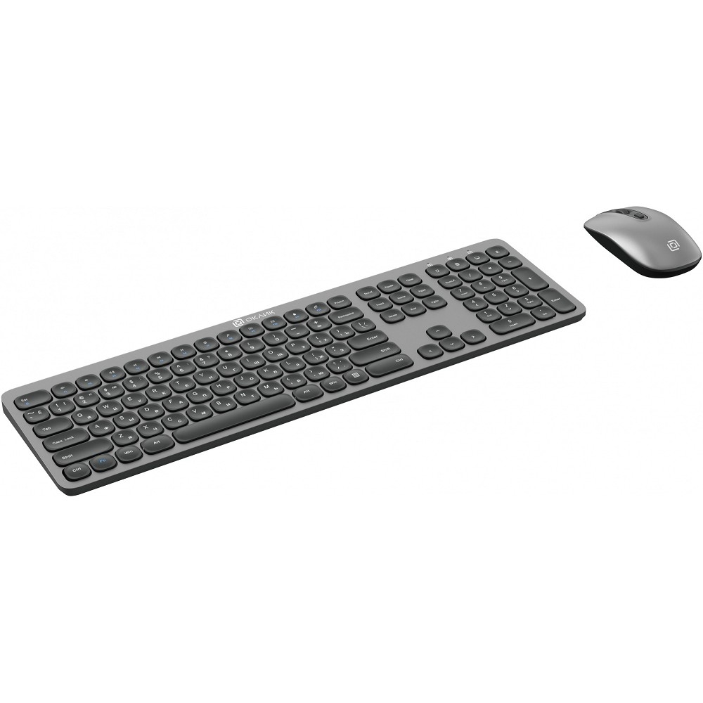 Клавиатура + мышь Oklick 300M клав:серый мышь:серый/черный USB беспроводная slim [1488402]