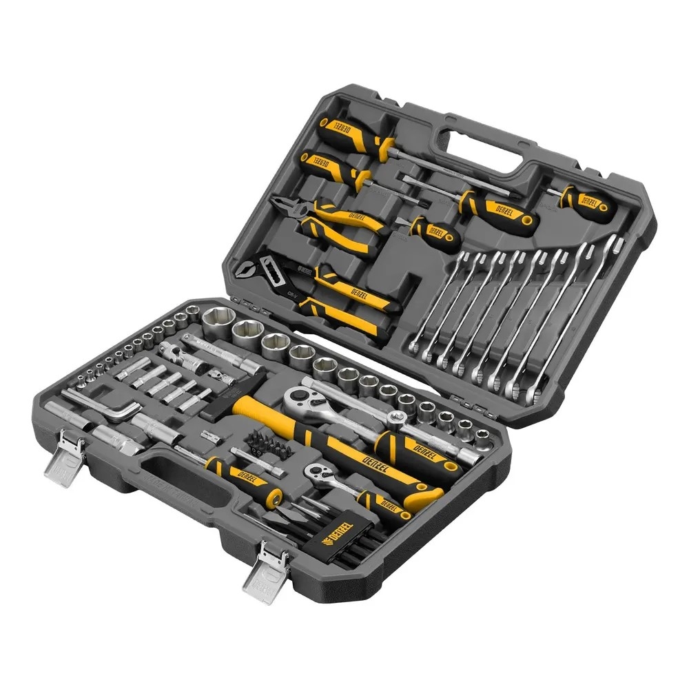 Набор инструментов, 1/2", 1/4", CrV, S2, пластиковый кейс, 84 предмета// Denzel [15802]