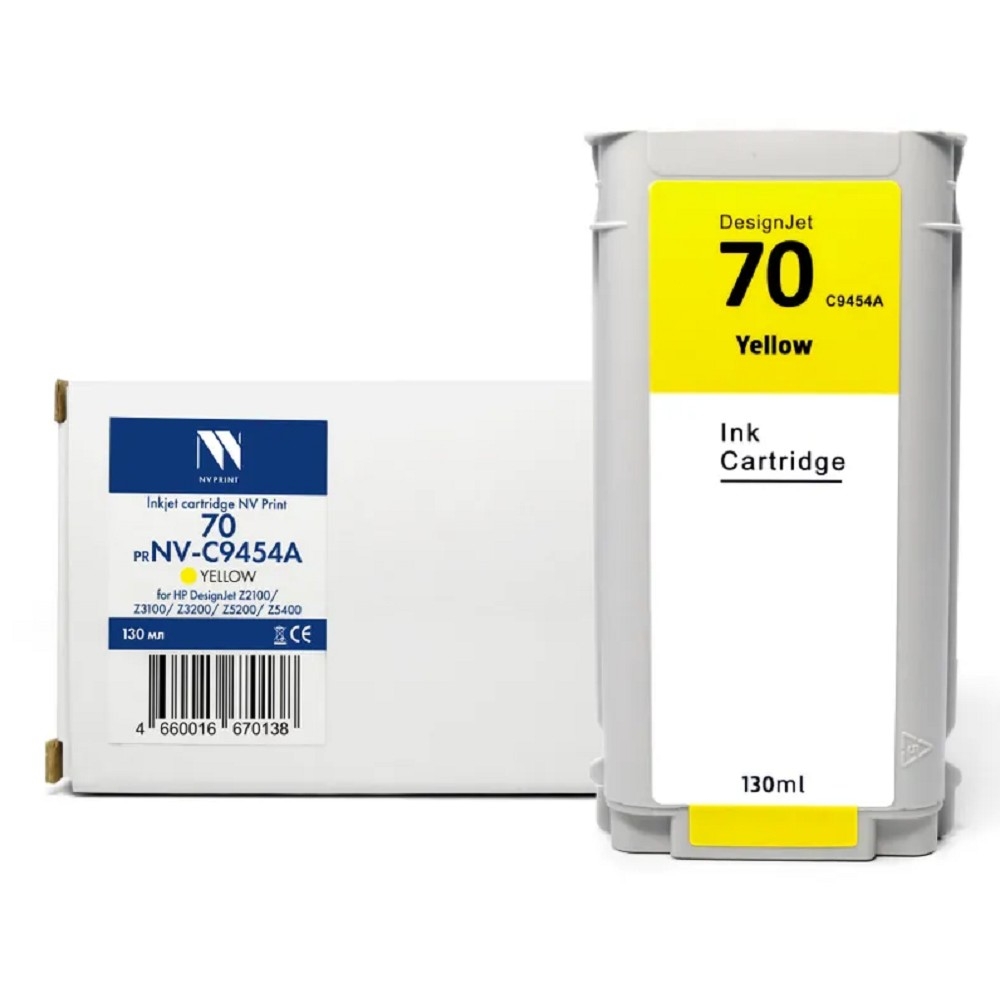 Струйный картридж NVPrint 70 (NV-C9454A) Yellow для HP DesignJet Z2100/Z3100/Z3200/Z5200/Z5400 (130 мл) совместимый