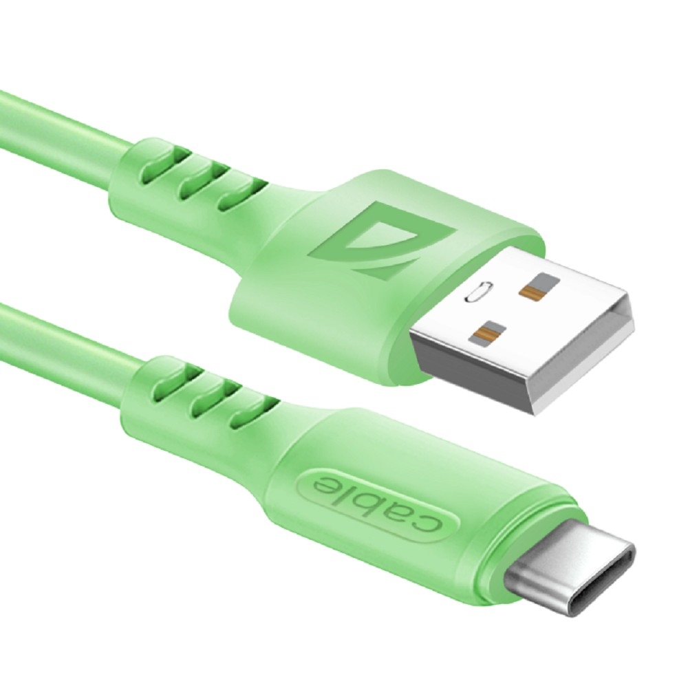 Defender Кабель F207, USB 2.0 (AM) - Type C, 1метр, 2.4А, силиконовая оплетка, зелёный.