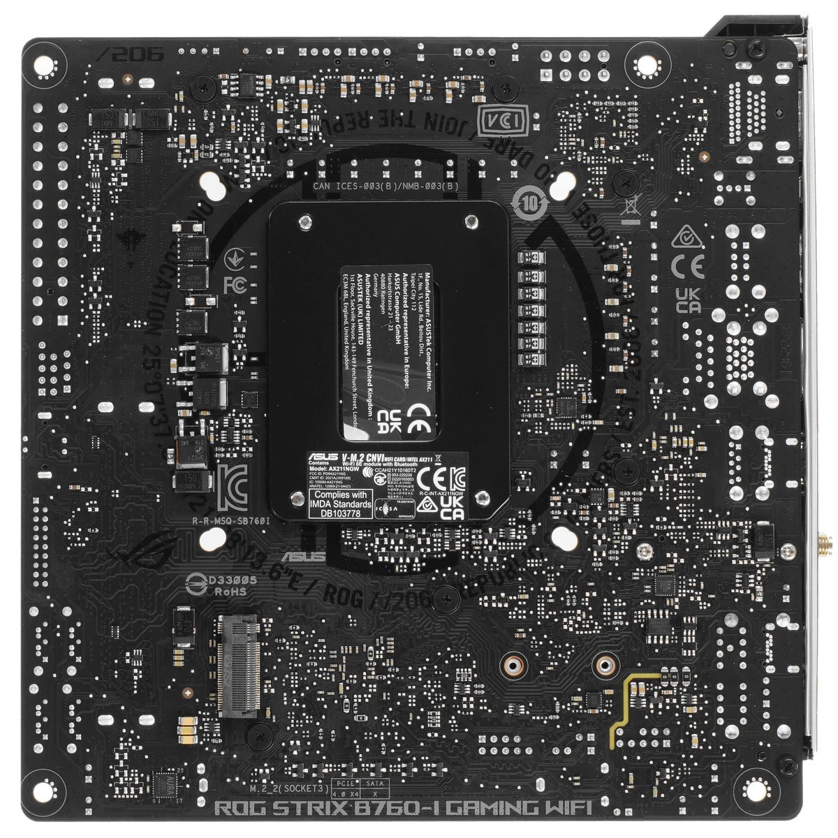 ASUS ROG STRIX B760-I GAMING WIFI  (Socket 1700, mini ITX, 2xDDR5(96GB), DP/HDMI, 1xPCIe 5.0x16, 1xLAN (2.5GbE), Wi-Fi, 4xSATA 6Gb/s, 2xM.2, 2xType-C, 3xUSB 3.2, 3xUSB 2.0)