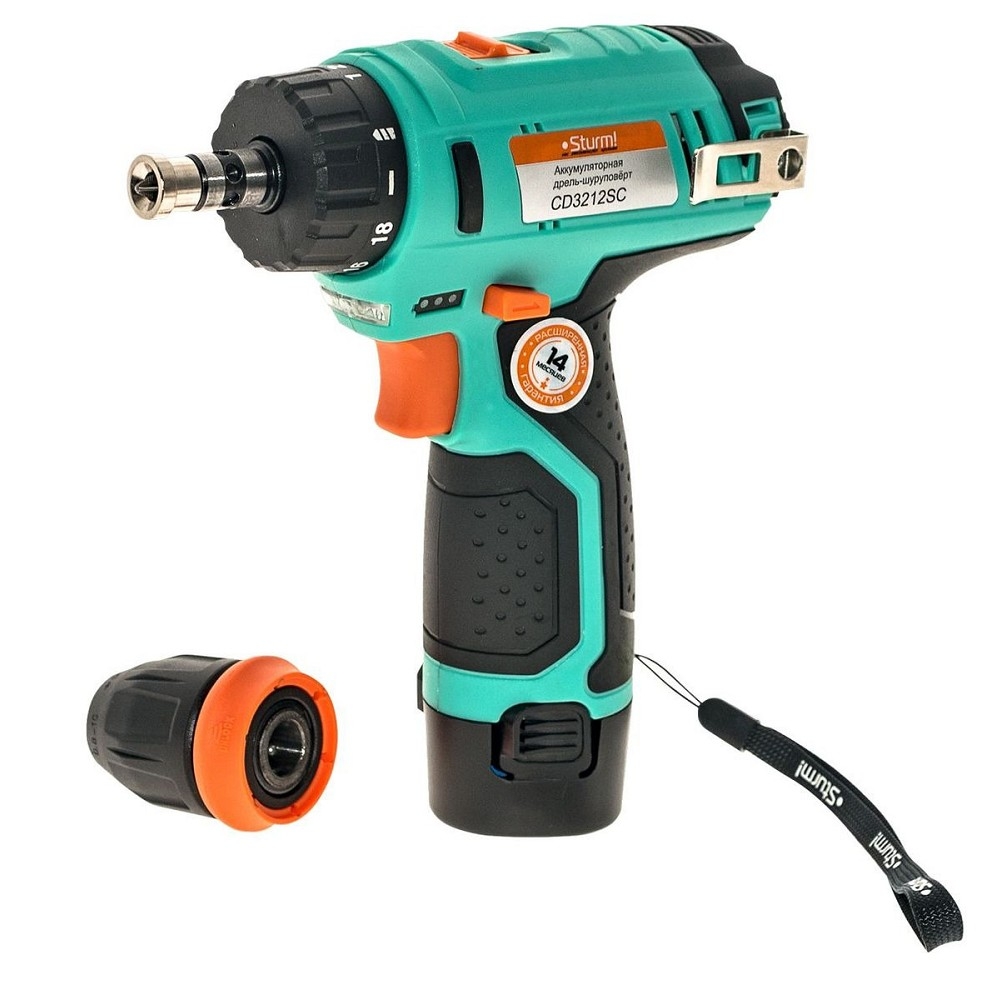 Sturm CD3212SC Дрель акк { 12В, Li-Ion, 2 скор, 2 акк, 2,0 Ач, зар. 1ч, СМЕН ПАТРОН, пист. рук } [CD3212SC]