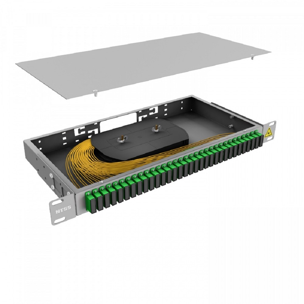 NTSS Кросс 19" NTSS PREMIUM, предсобранный 1U, 32 порта SC/APC duplex, 9/125 мкм, (сплошная панель, розетки, сплайс, КДЗС, пигтейлы) NTSS-RFOB-PM-1U-32-2SC/A-9-SP1.5G0A
