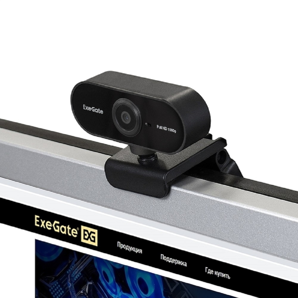 Веб-камера ExeGate EX287379RUS Stream C925 FullHD T-Tripod (матрица 1/3" 2 Мп, 1920х1080, 1080P, 30fps, 4-линзовый объектив, шторка, фиксированный фокус, USB, микрофон с шумоподавлением, поворотное крепление, телескопический штатив Tripod Tele Ball, кабель 1,5 м, поддержка H.264, Win Vista/7/8/10, Mac OS, черная)