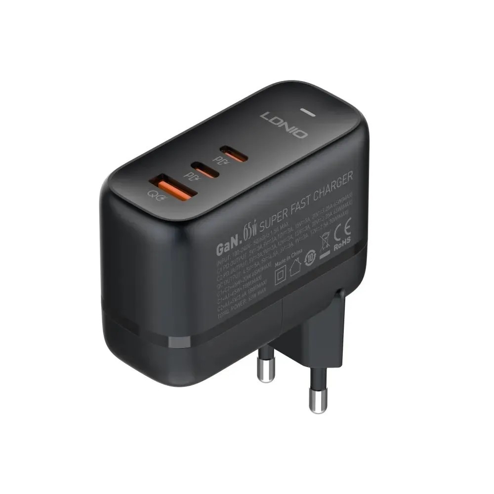 PERFEO LD_C3473 LDNIO Q366/ Сетевое ЗУ GaN + Кабель PD/ PD+PPS+SCP+QC 4+/ 3 USB/ Выход: 3.3-20V, max 65W/ Black